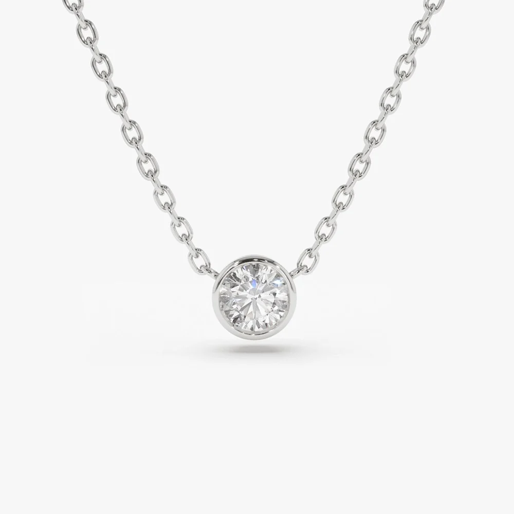 0.50 - 1.00 ctw 14k Bezel Setting Round Diamond Lab Grown Solitaire Necklace - Reina - Image 7
