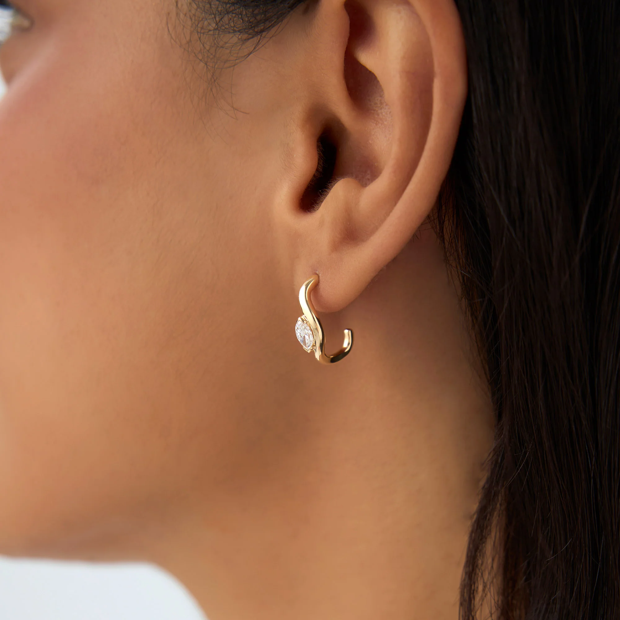 0.60 ctw 14k Marquise Shapes Lab Grown Swivel J Hoops - Emery - Image 2