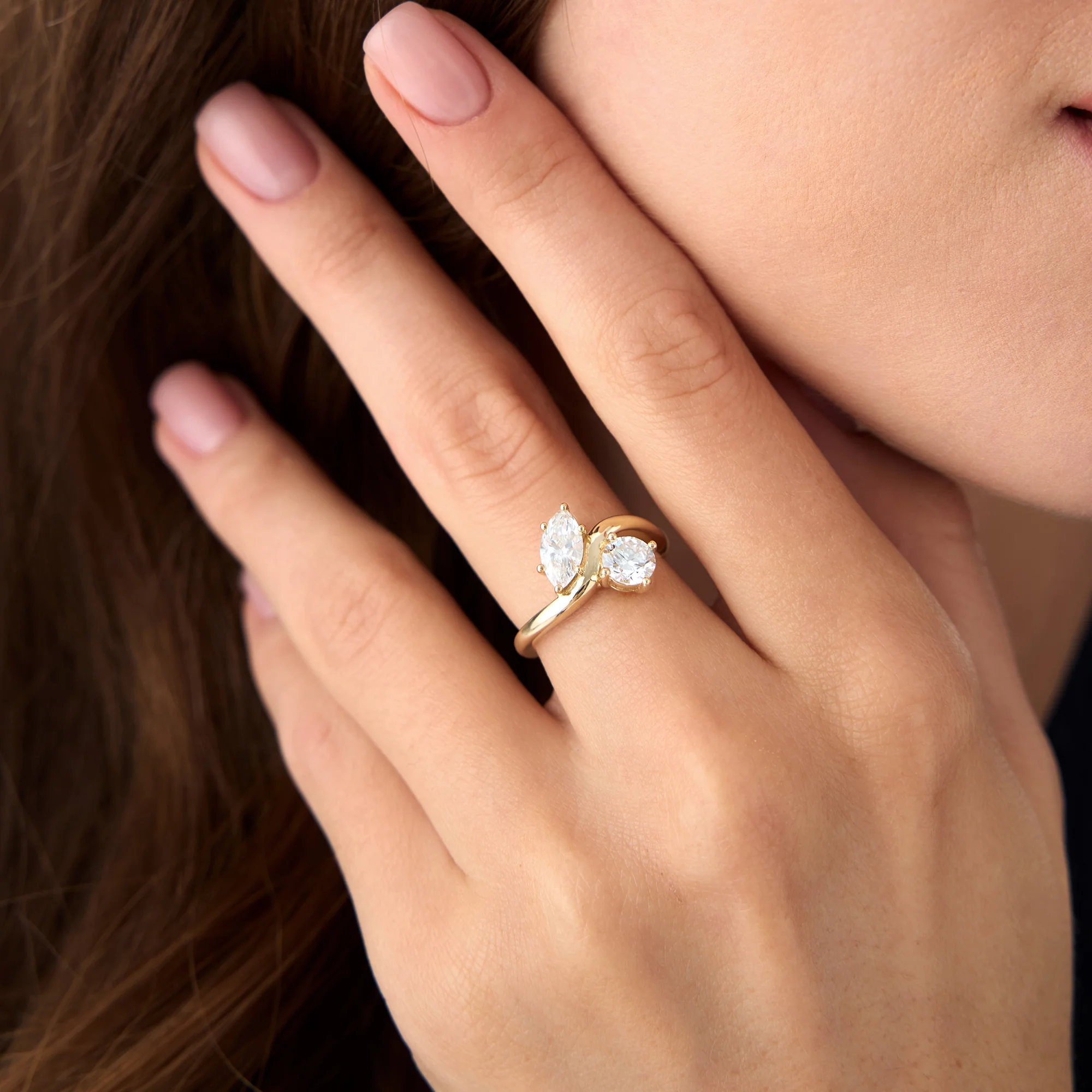 1.50 Ctw 14k Prong Setting Marquise & Round Lab Grown Diamond Toi Moi Ring - Marla - Image 5