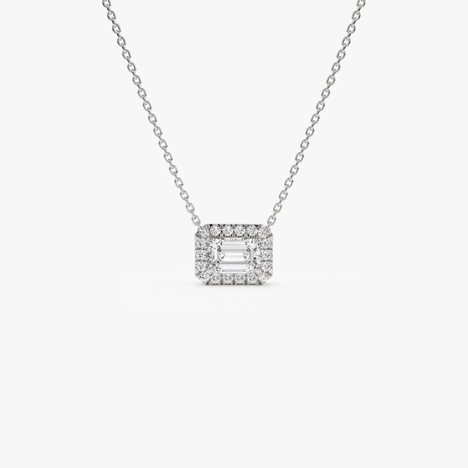 0.90 ctw 14K Halo Setting Emerald Cut Lab Grown Diamond Necklace - Taylor - Image 7