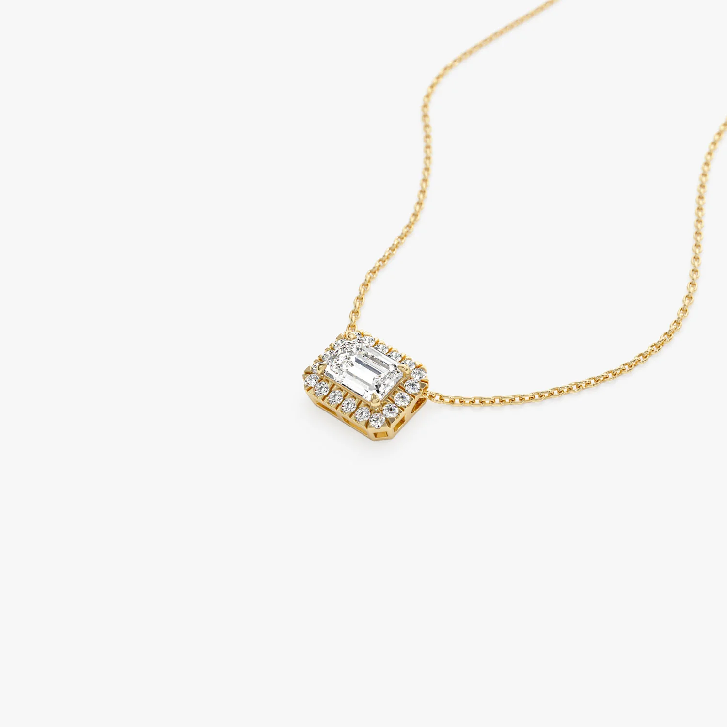 0.90 ctw 14K Halo Setting Emerald Cut Lab Grown Diamond Necklace - Taylor - Image 9