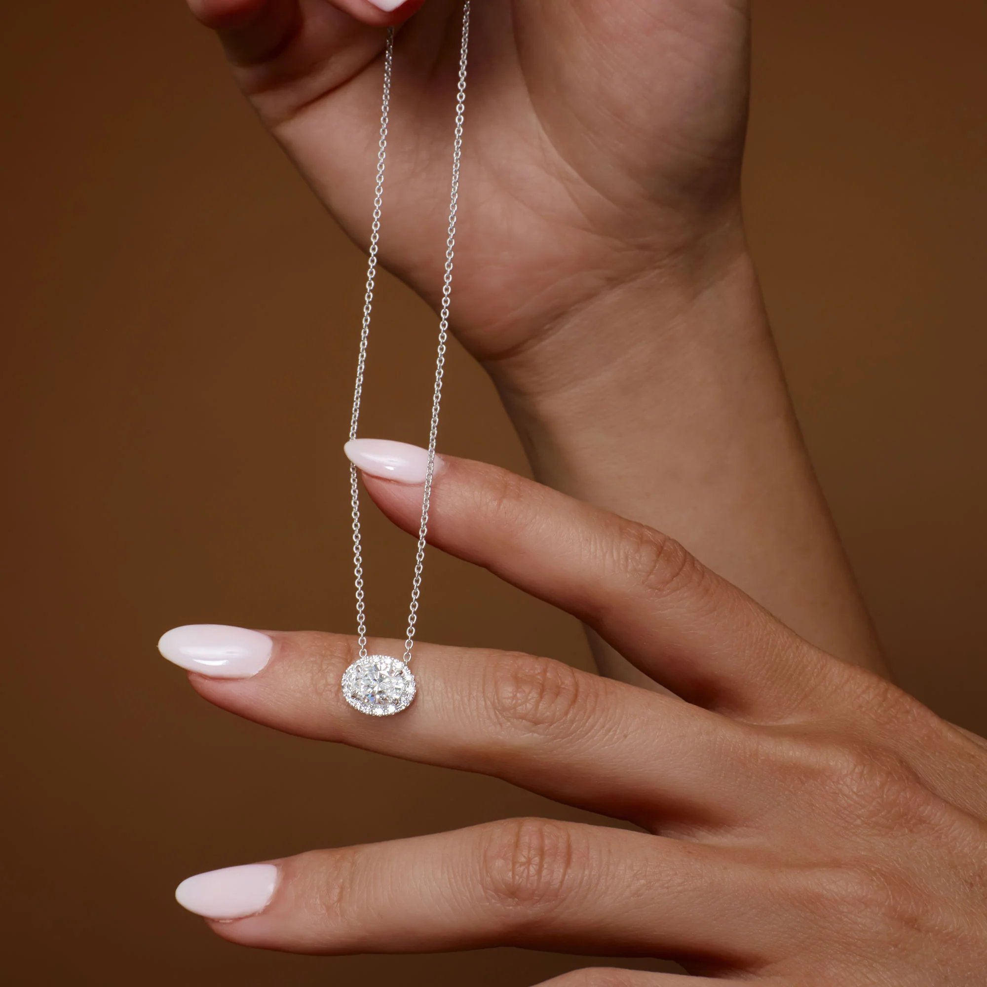 0.90 ctw 14K Halo Setting Oval Cut Lab Grown Diamond Necklace - Amy - Image 2