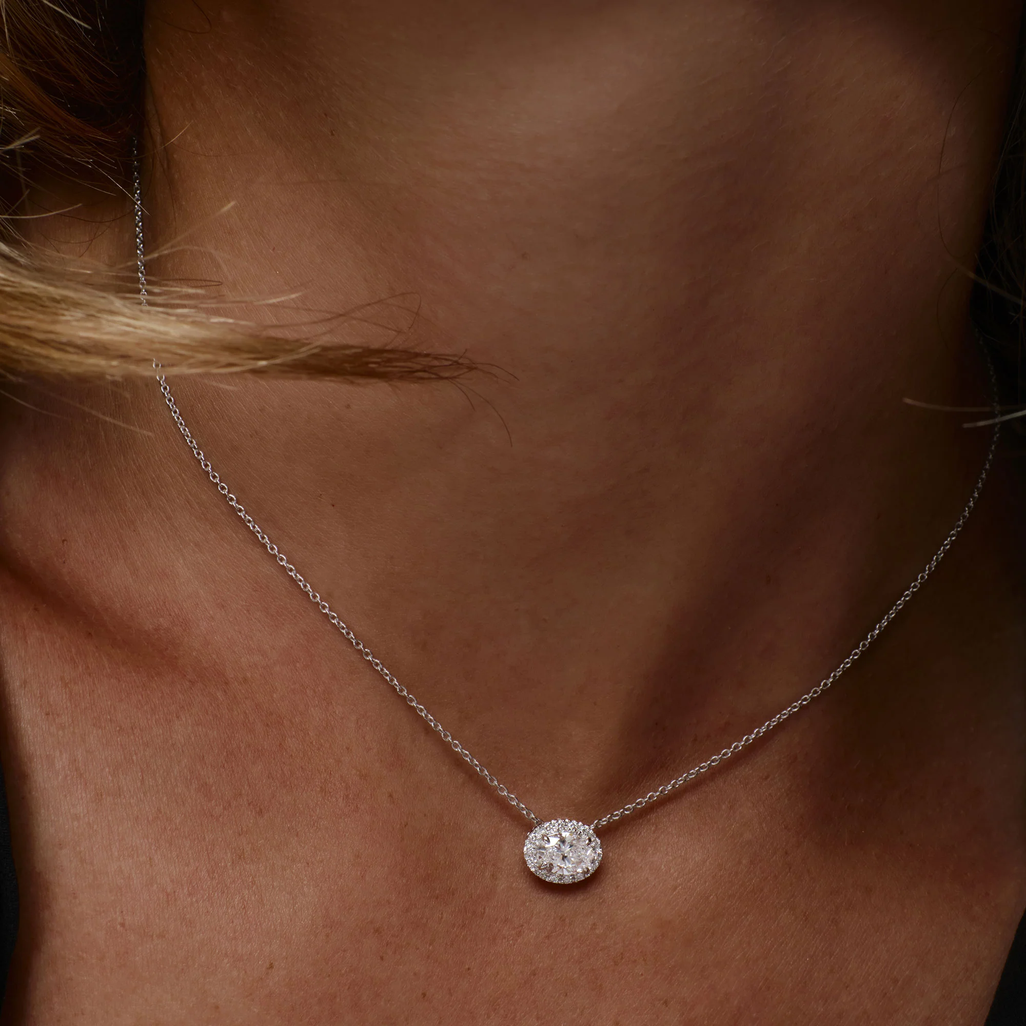 0.90 ctw 14K Halo Setting Oval Cut Lab Grown Diamond Necklace - Amy - Image 3