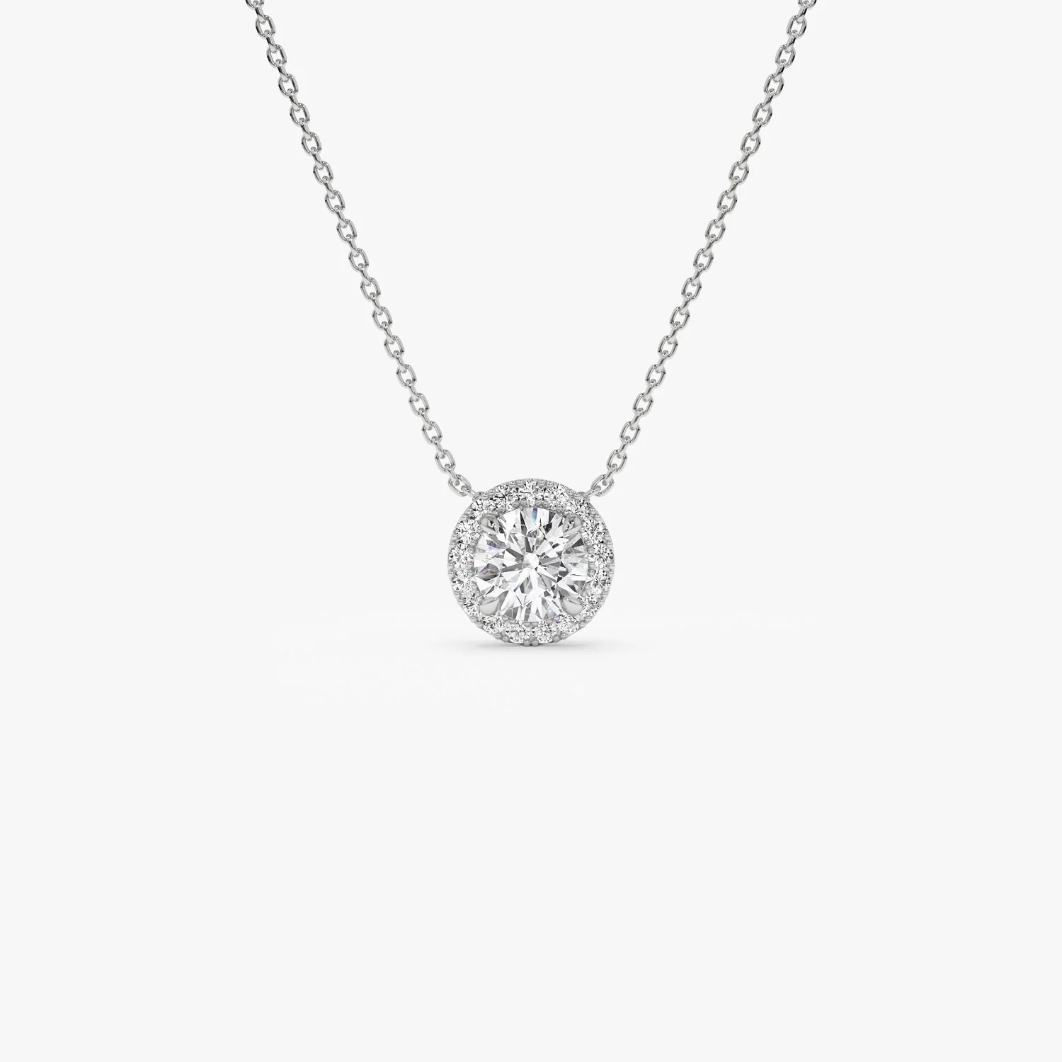 0.90 ctw 14K Halo Setting Round Brilliant Cut Lab Grown Diamond Necklace - Ana - Image 6