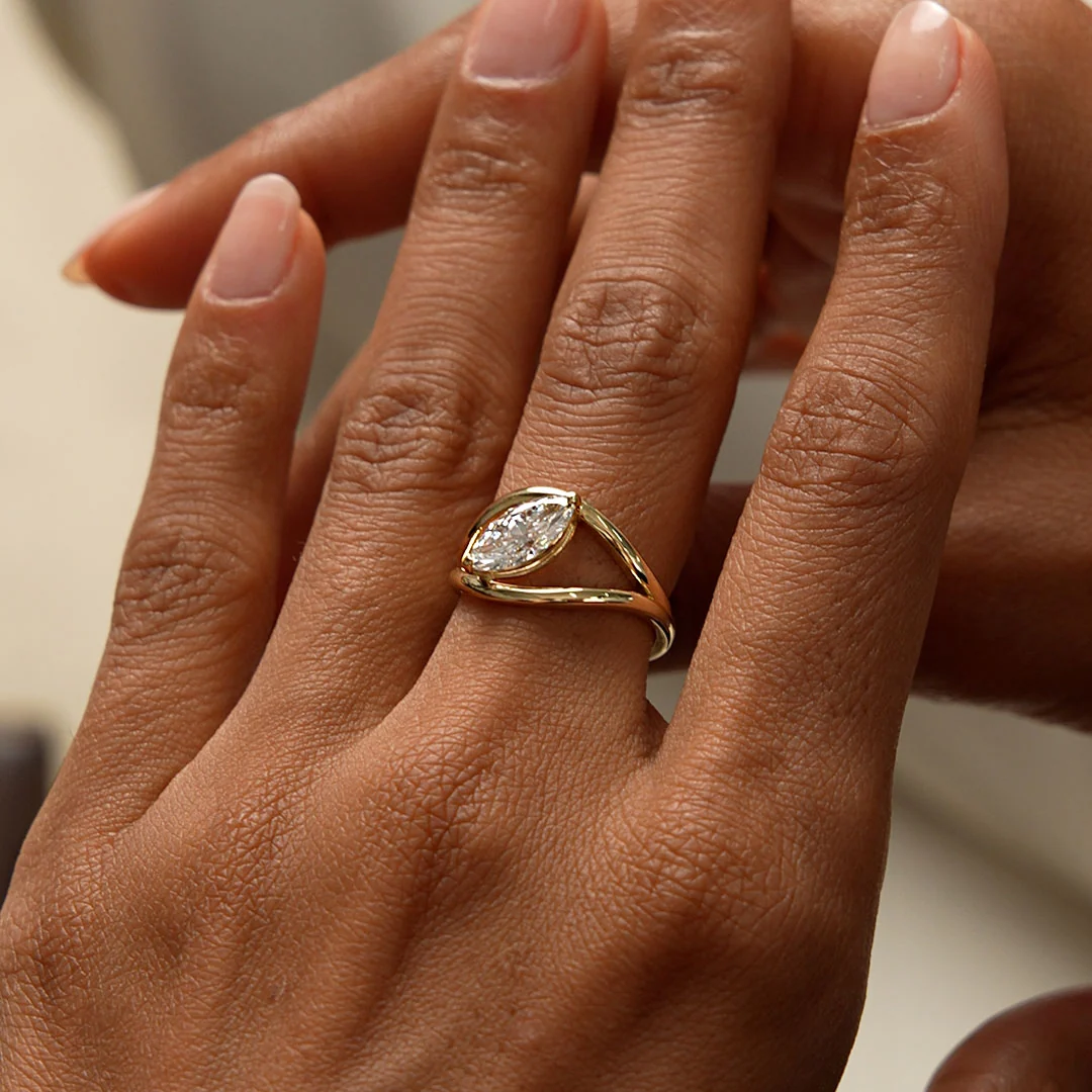 1.00 Ctw 14k Gold Lab Grown Marquise Diamond Ring Split Shank Design - Aravelle - Image 3