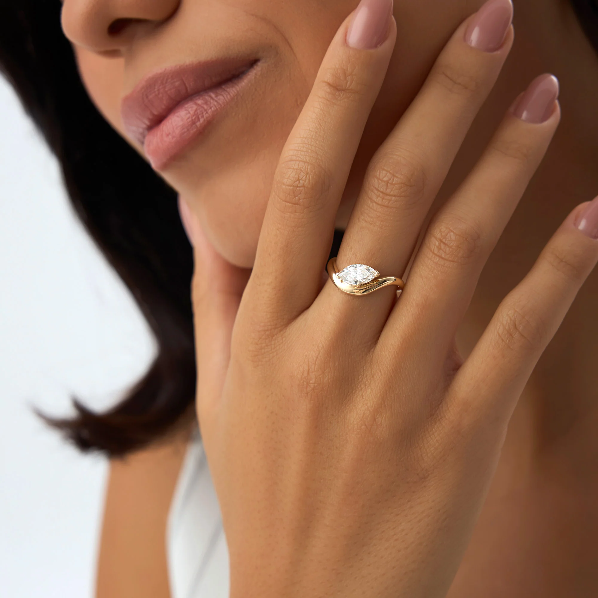 1.00 ctw 14k Marquise Shaped Sleek Design Lab Grown Engagement Ring - Rylee - Image 2