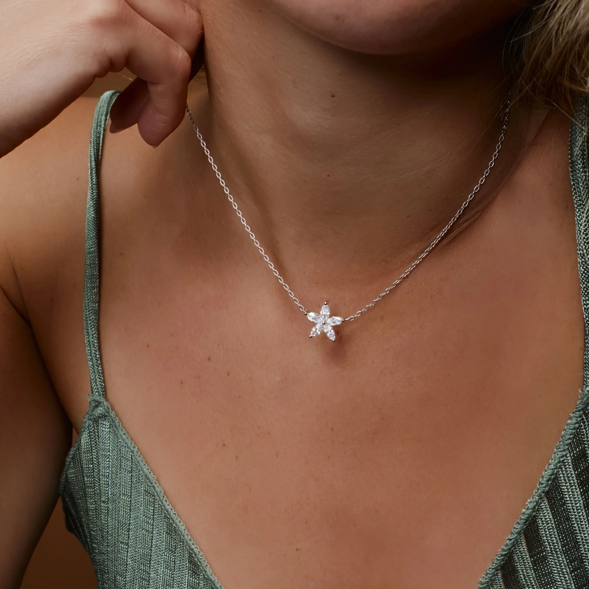 1.05 ctw 14K Marquise Shaped Flower Design Lab Grown Diamond Necklace - Vera - Image 2