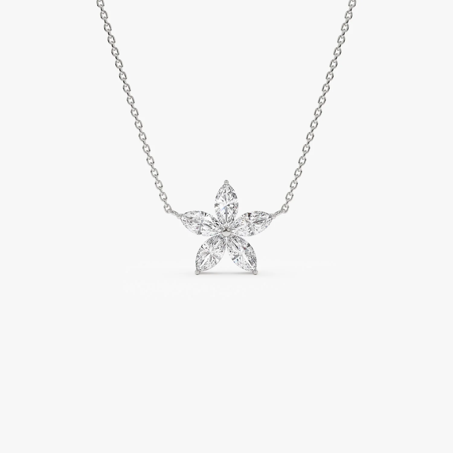 1.05 ctw 14K Marquise Shaped Flower Design Lab Grown Diamond Necklace - Vera - Image 4