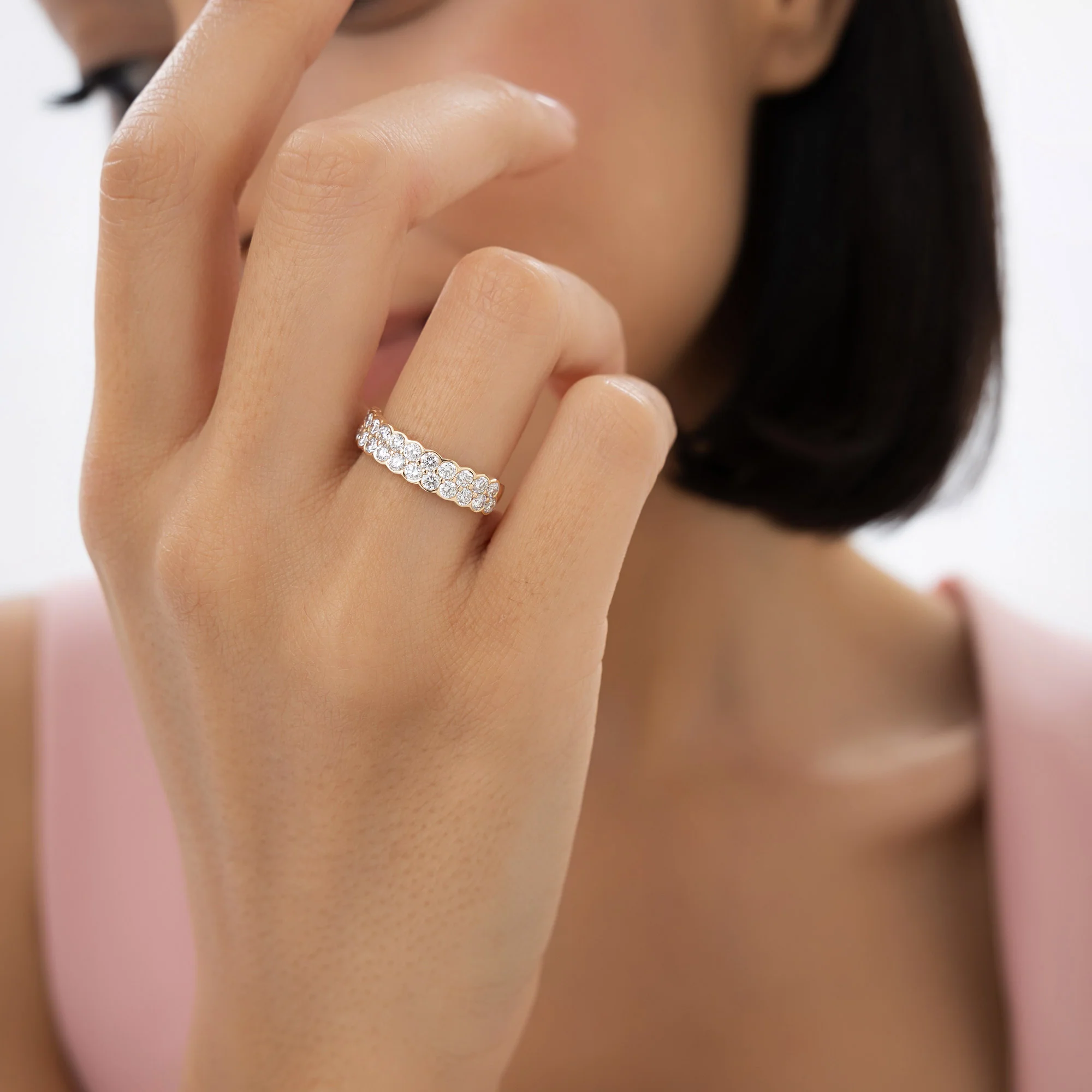 1.25 ctw 14k Double Row Half Bezel Lab Grown Diamond Ring - Sadie - Image 5