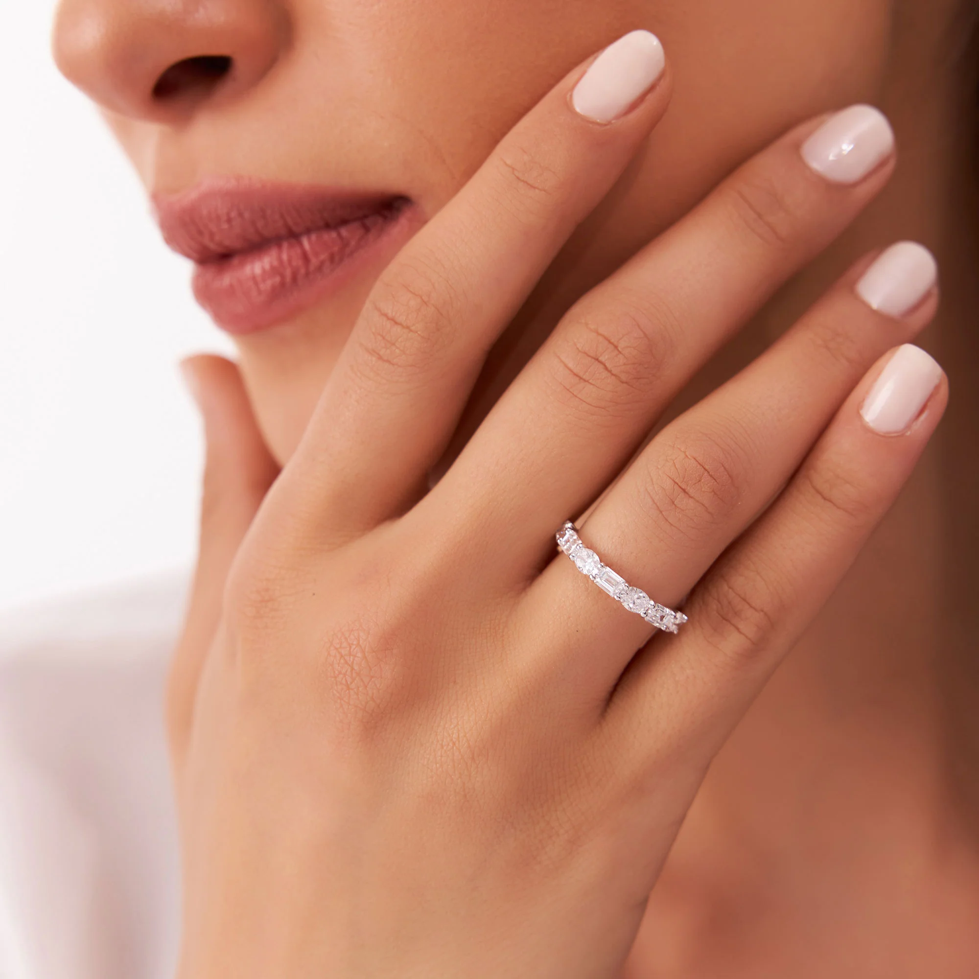 1.30 ctw 14k East West Prong Setting Seven Stone Oval &  Emerald Cut Lab Grown Diamond Ring - Jayleen - Image 3