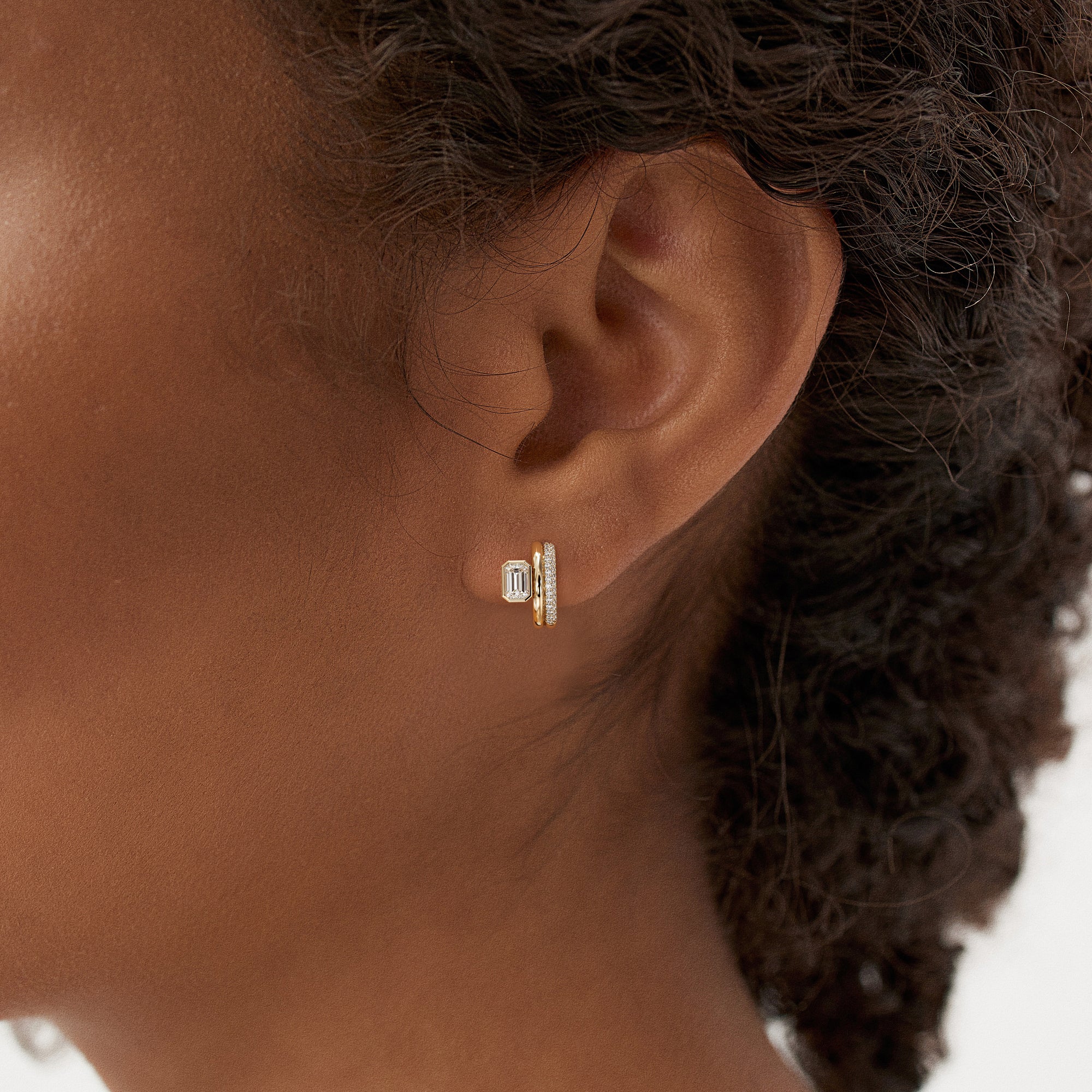 1.35 ctw 14k Lab Grown Emerald Cut Diamond Pavé Huggie Earrings - Gina - Image 5