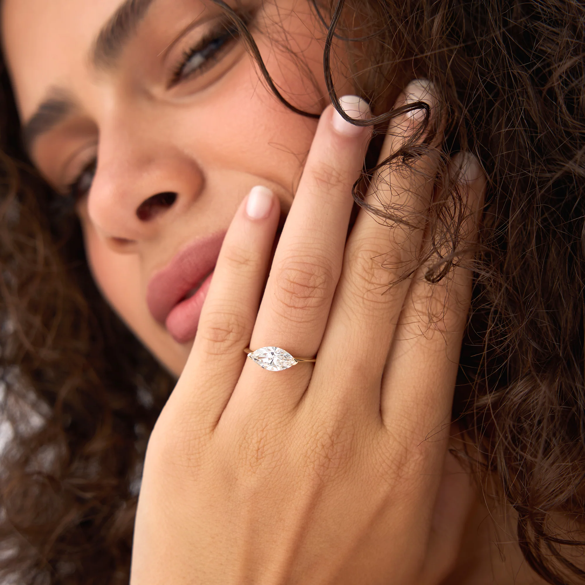 1.5 ctw 14k Marquise Shaped East-West V Prong Lab Grown Diamond Engagement Ring - Vanna - Image 2