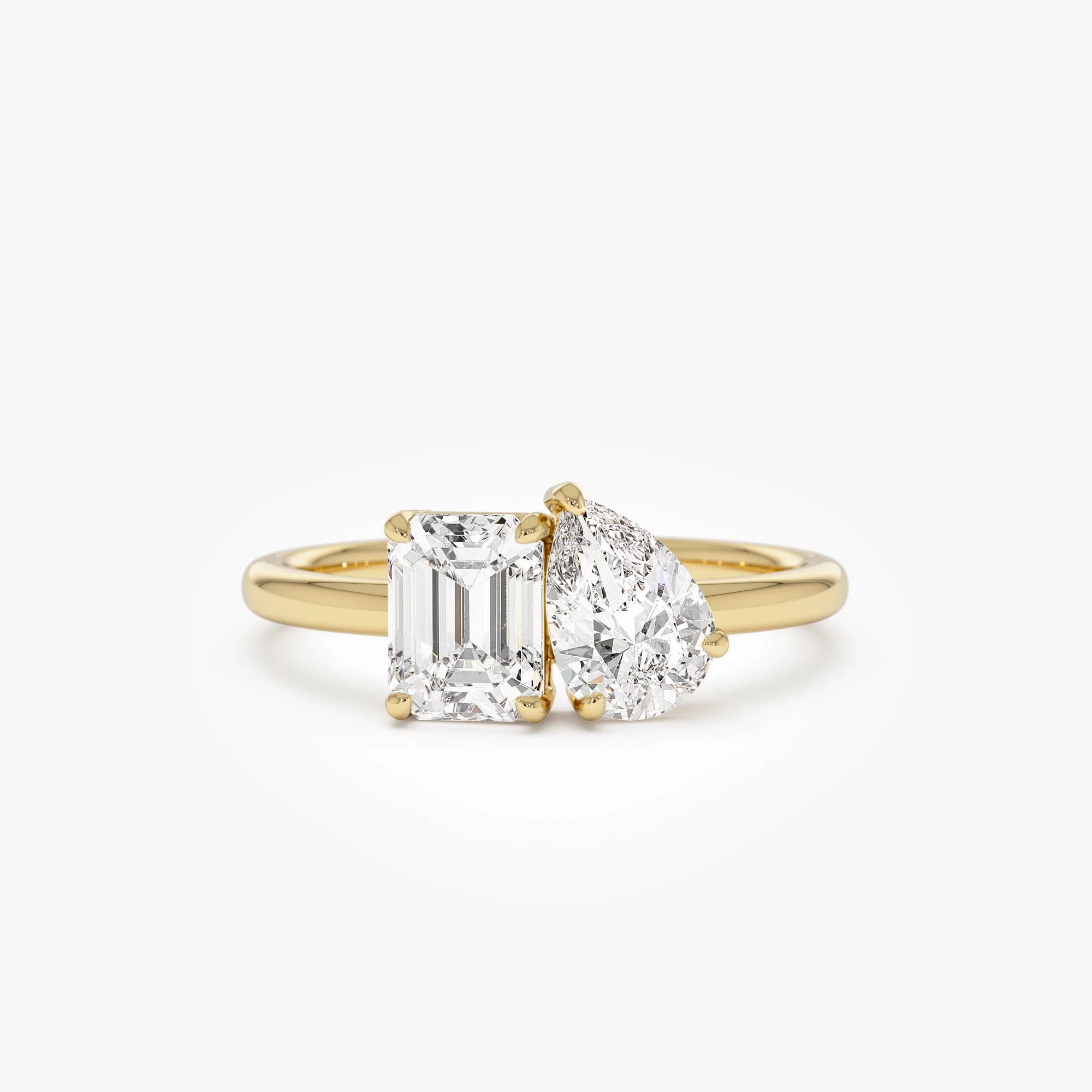 1.50 Ctw 14k Emerald Cut and Pear Shaped Lab Grown Diamond Toi Et Moi Ring - Amabel