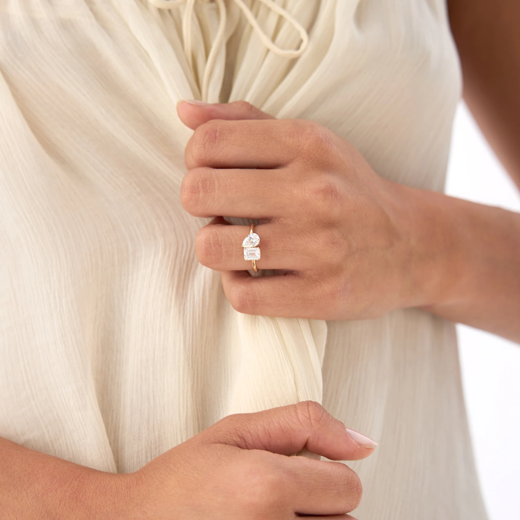 1.50 Ctw 14k Emerald Cut and Pear Shaped Lab Grown Diamond Toi Et Moi Ring - Amabel - Image 4
