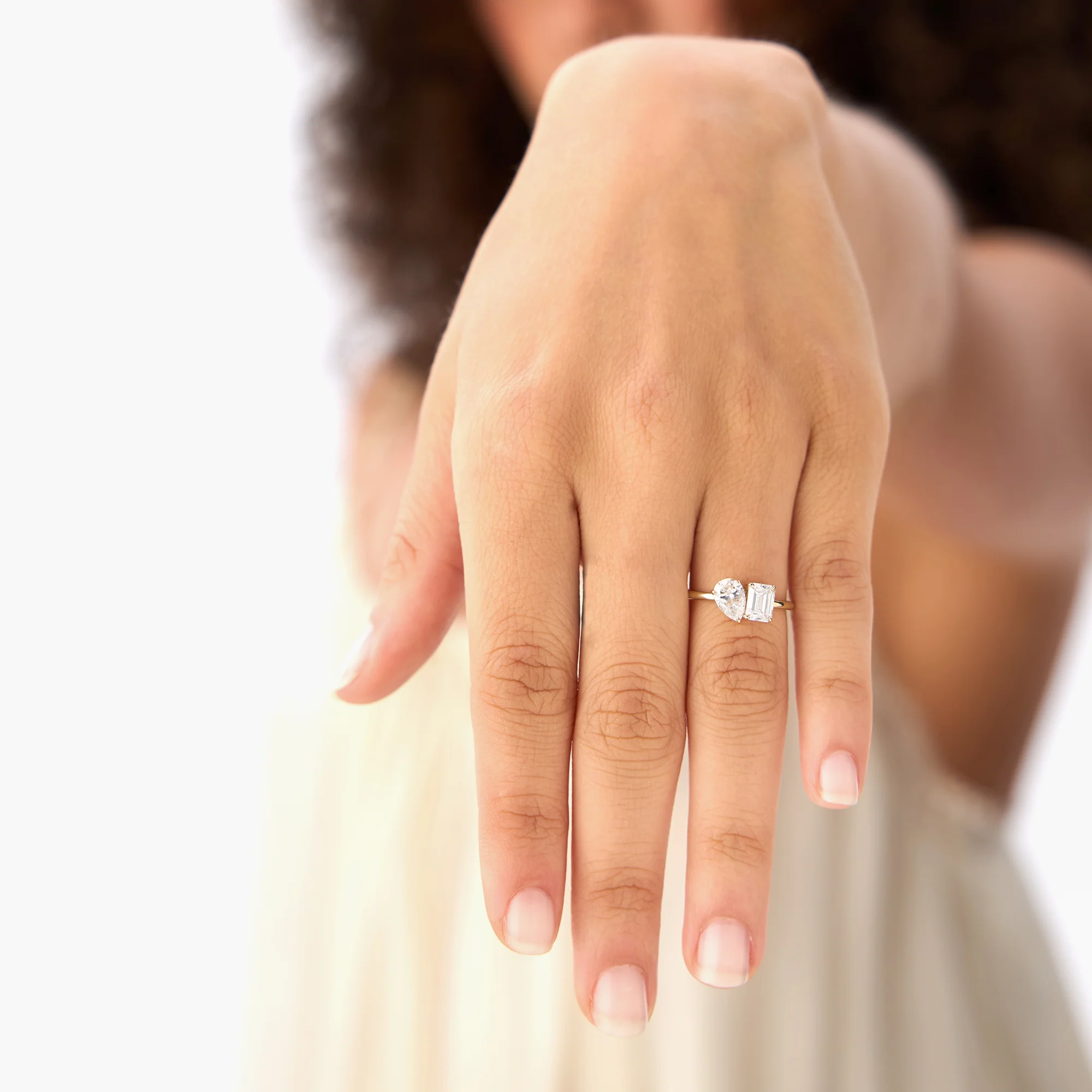 1.50 Ctw 14k Emerald Cut and Pear Shaped Lab Grown Diamond Toi Et Moi Ring - Amabel - Image 7