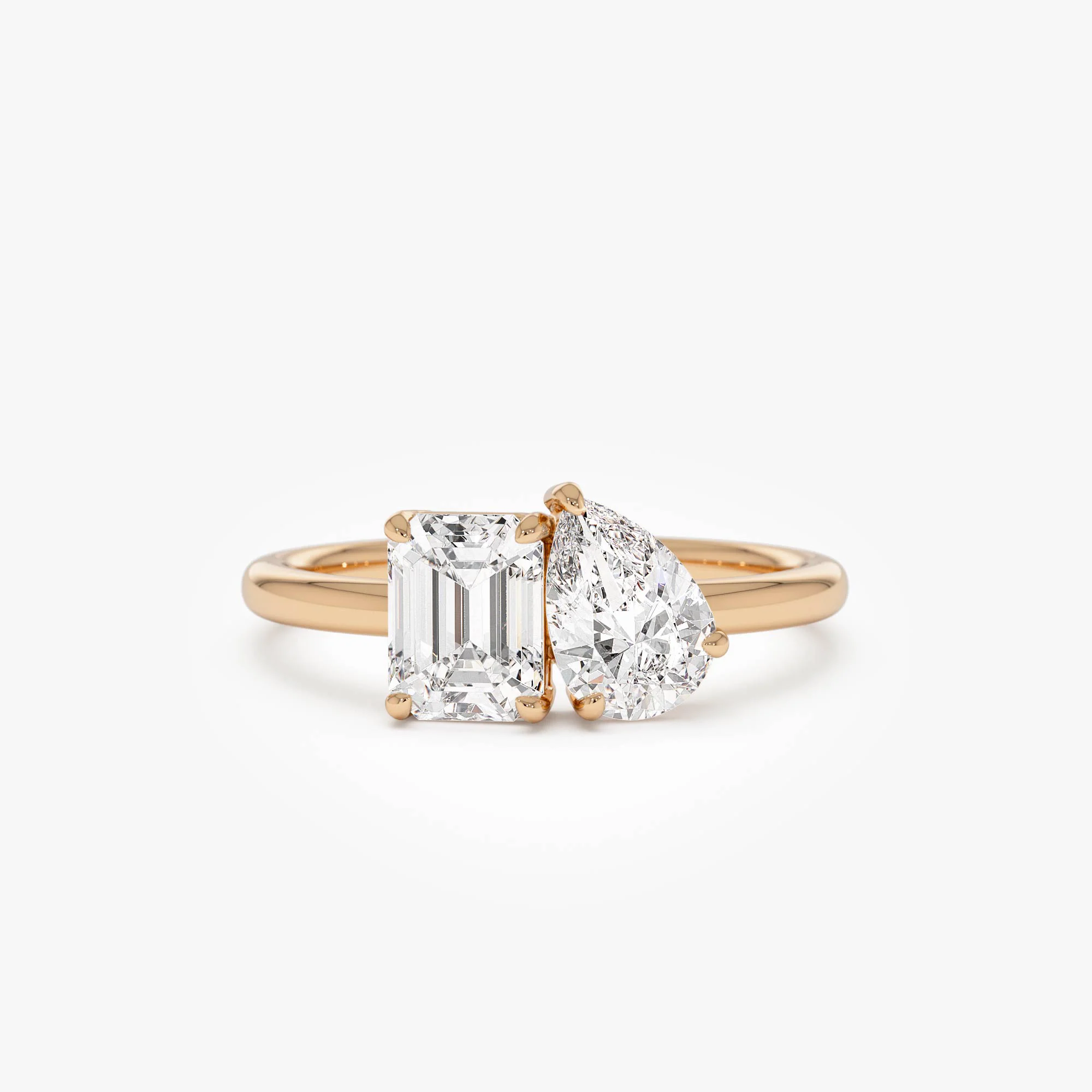 1.50 Ctw 14k Emerald Cut and Pear Shaped Lab Grown Diamond Toi Et Moi Ring - Amabel - Image 8