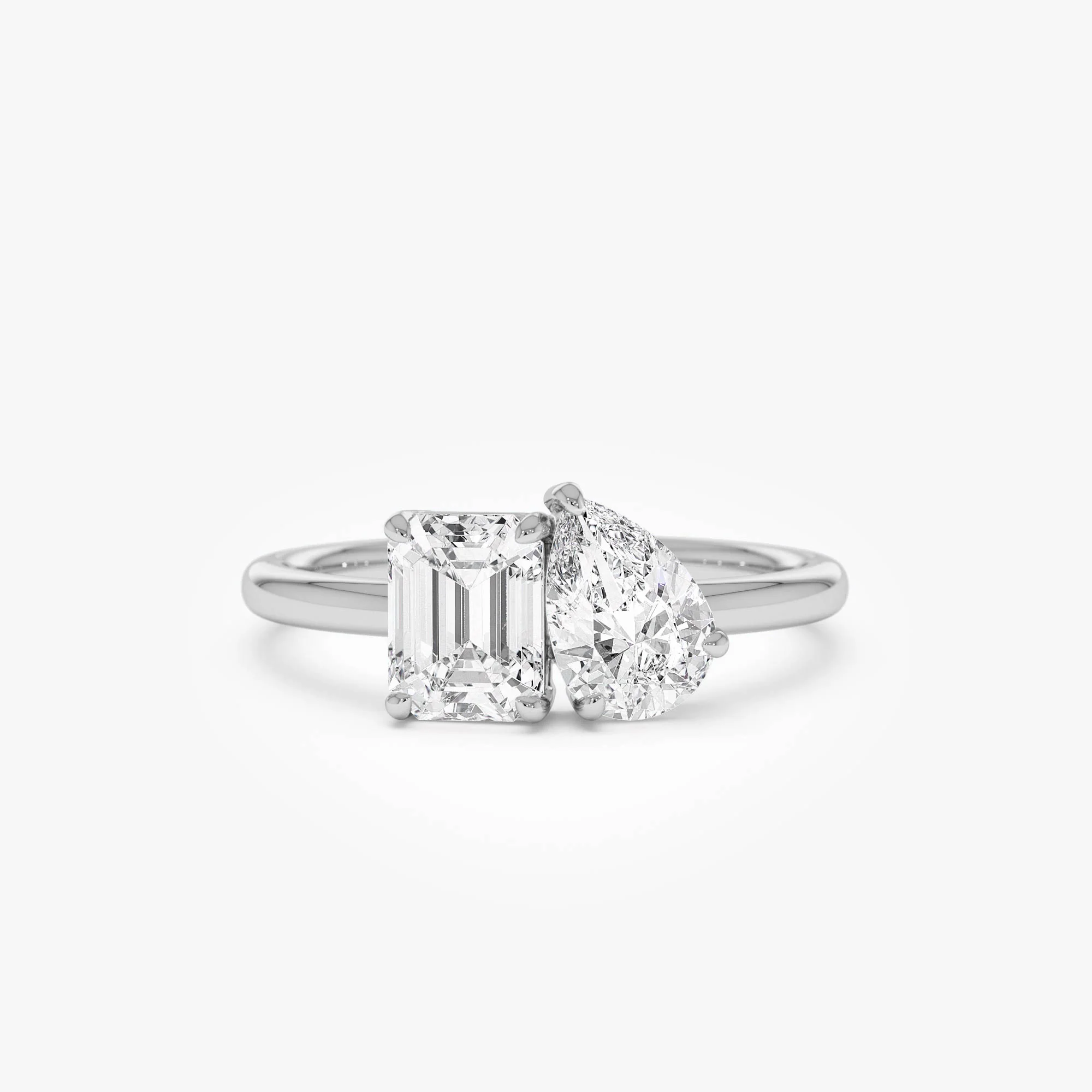 1.50 Ctw 14k Emerald Cut and Pear Shaped Lab Grown Diamond Toi Et Moi Ring - Amabel - Image 9