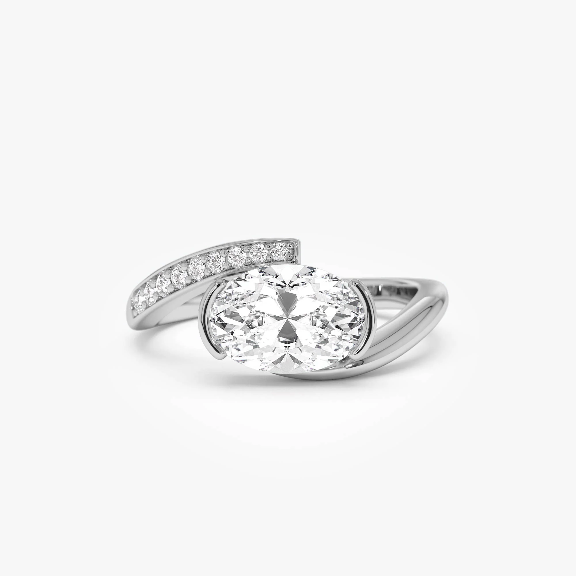 1.50 Ctw 14k Lab Grown Oval Shaped Curved Pavé Band Enagement Ring - Nadia - Image 10