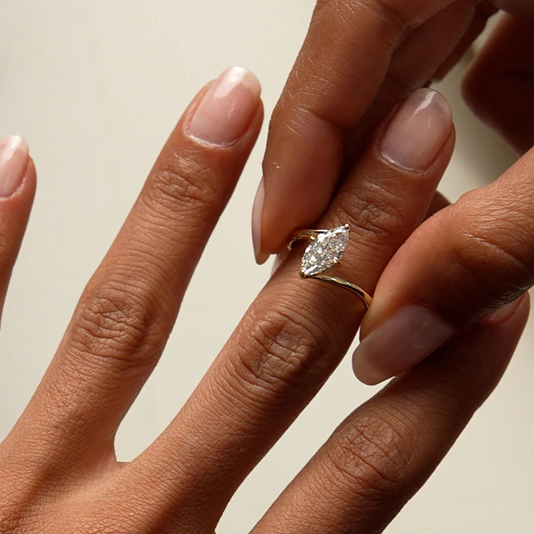 1.50 Ctw 14k Marquise Shaped Lab Grown Diamond Bypass Setting Engagement Ring – Leda - Image 3
