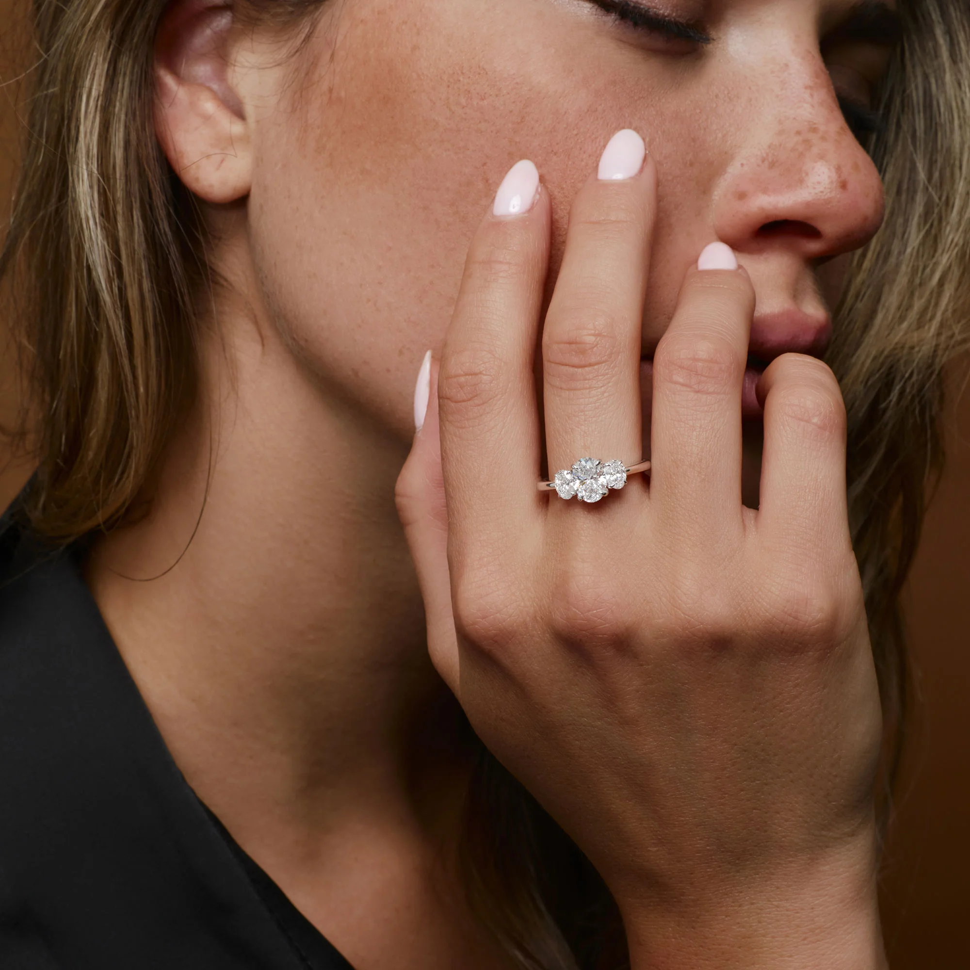 1.50 ctw 14k Oval Shape Lab Grown Diamond Three Stone Engagement Ring - Serena - Image 2
