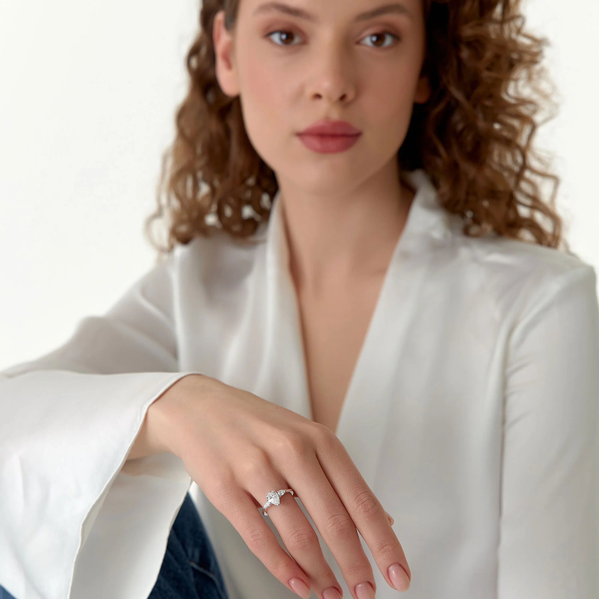 1.50 ctw 14k Pear Shaped Lab Grown Diamond Three Stone Engagement Ring - Emma - Image 5