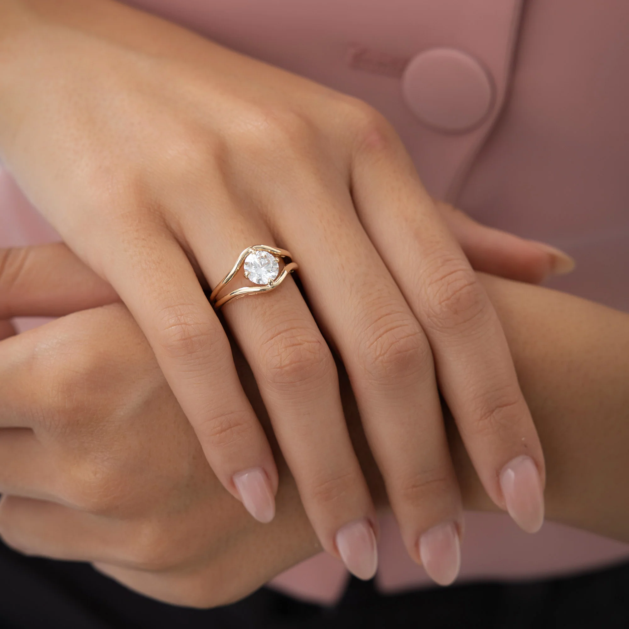 1.50 ctw 14k Split Shank Unique Round Lab Grown Diamond Engagement Ring - Bella - Image 3