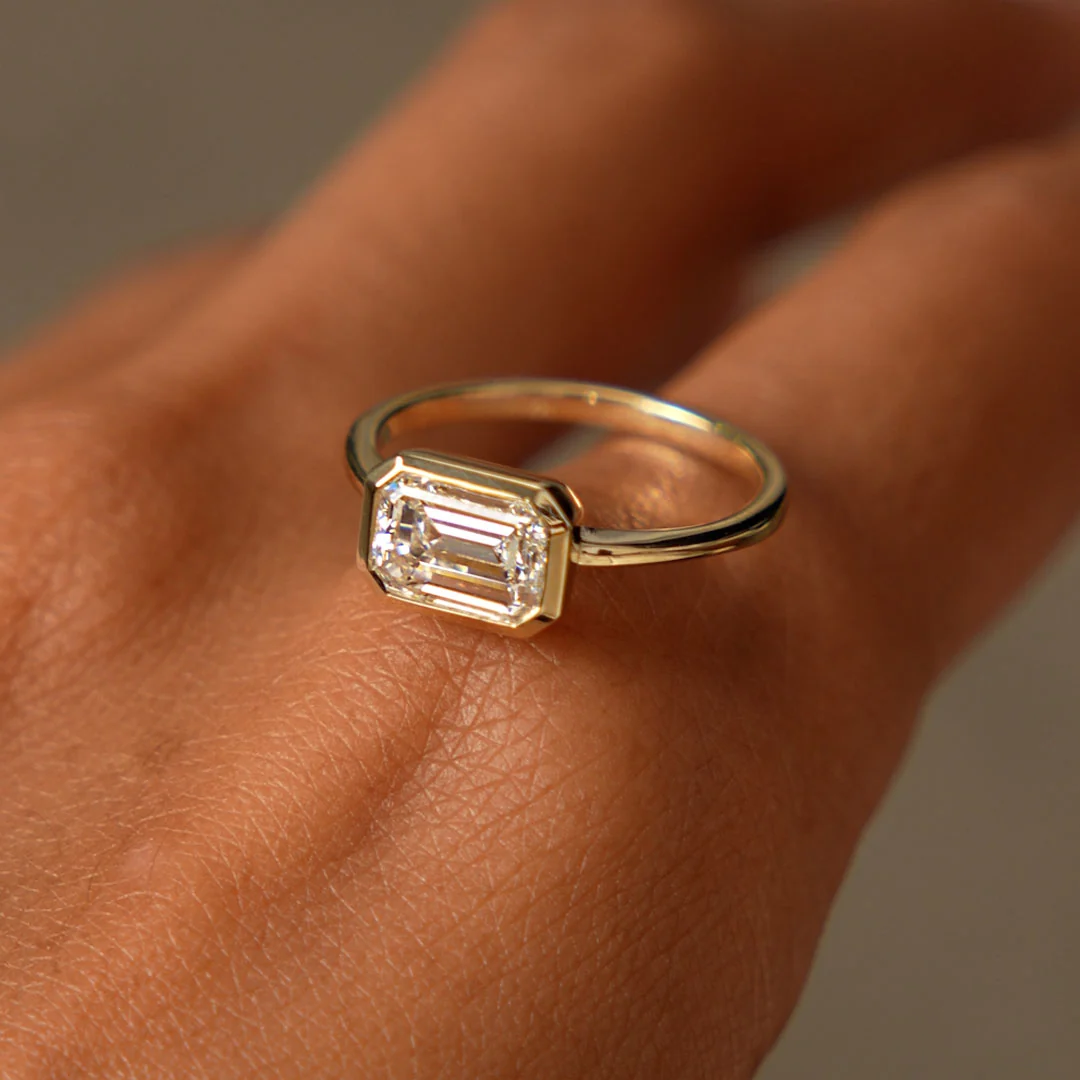 1.50 Ctw East West Emerald Cut Lab Grown Bezel Setting Modern Engagement Ring - Dahlia - Image 5
