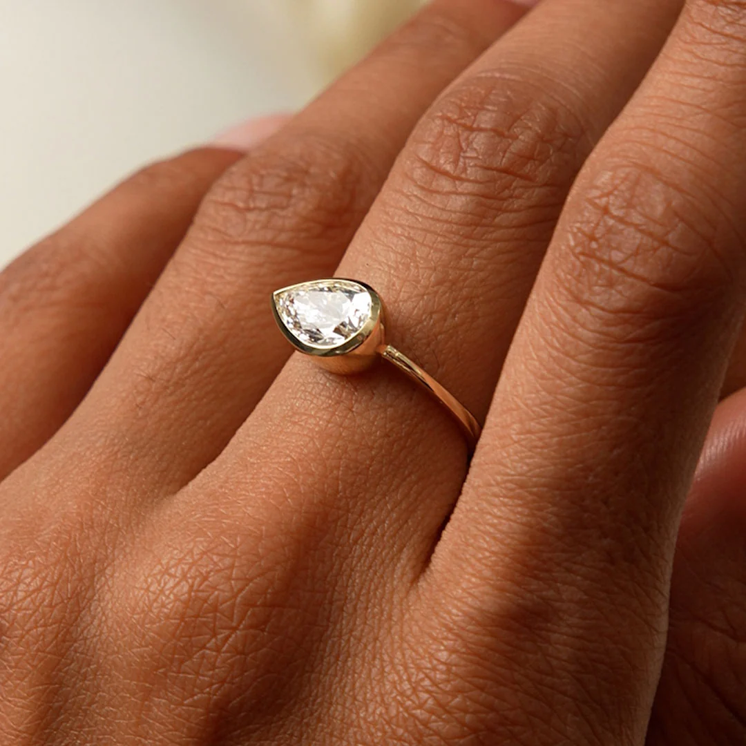 1.50 Ctw East West Pear Shaped Lab Grown Bezel Setting Modern Engagement Ring, Mirabel - Image 5