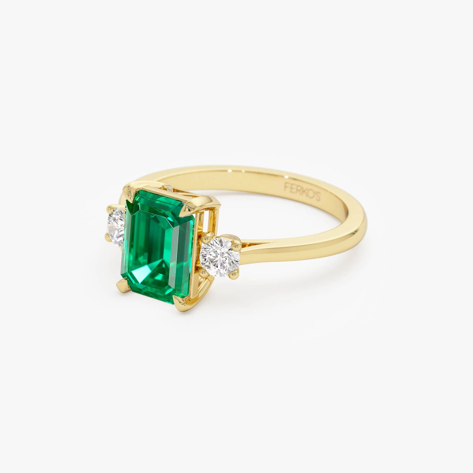 1.50 Ctw Lab Grown Colombian Emerald and Diamond Three Stone Ring - Thia - Image 7