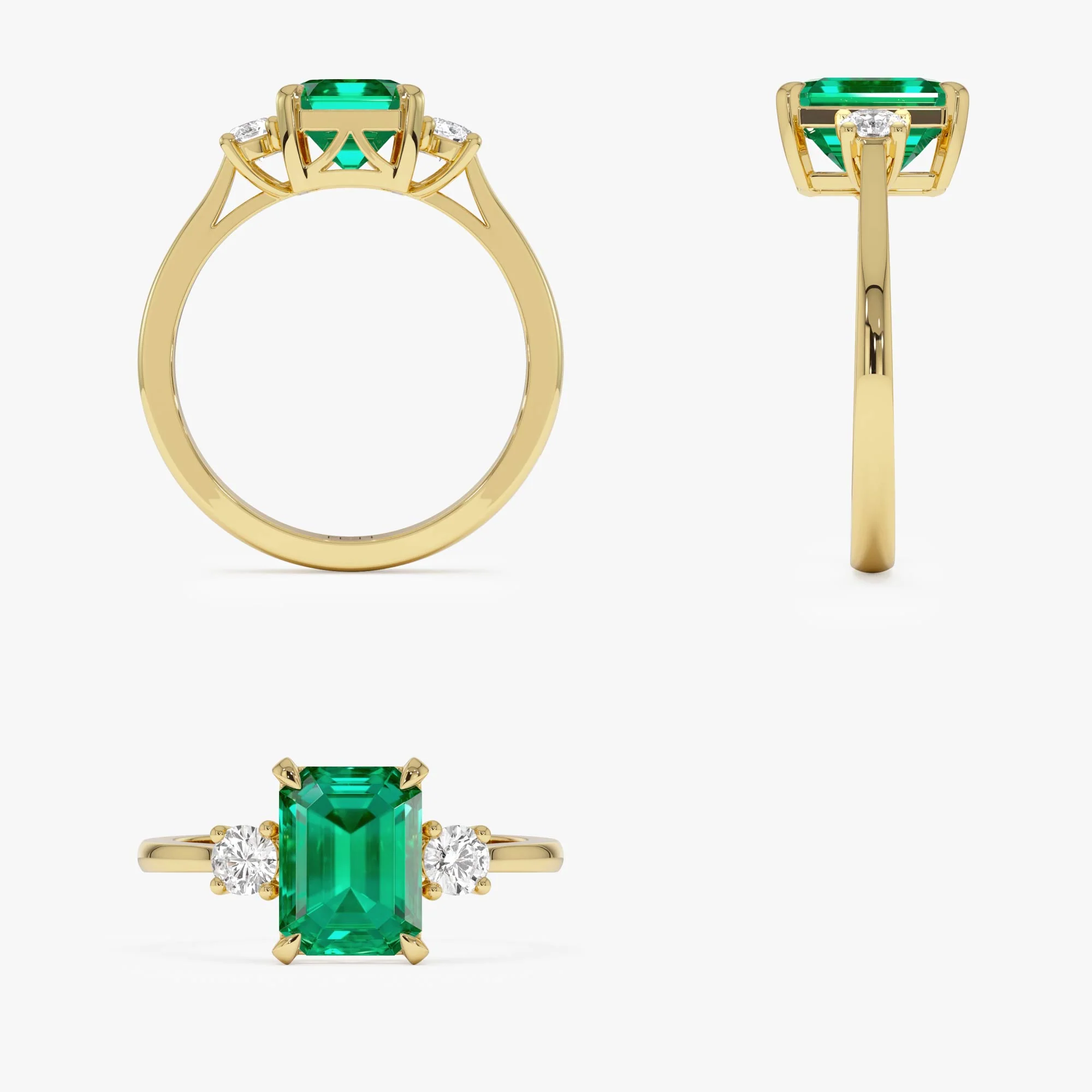 1.50 Ctw Lab Grown Colombian Emerald and Diamond Three Stone Ring - Thia - Image 8