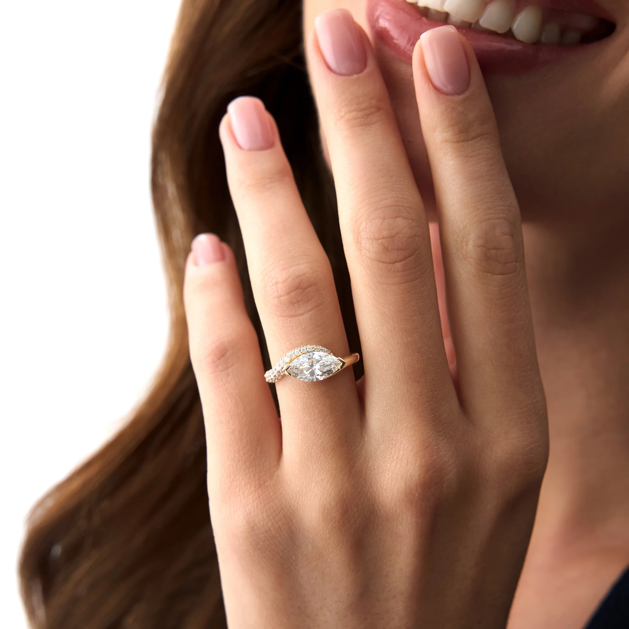 1.55 Ctw 14k Lab Grown Marqusie Shaped Curved Pavé Band Enagement Ring - Livia - Image 7
