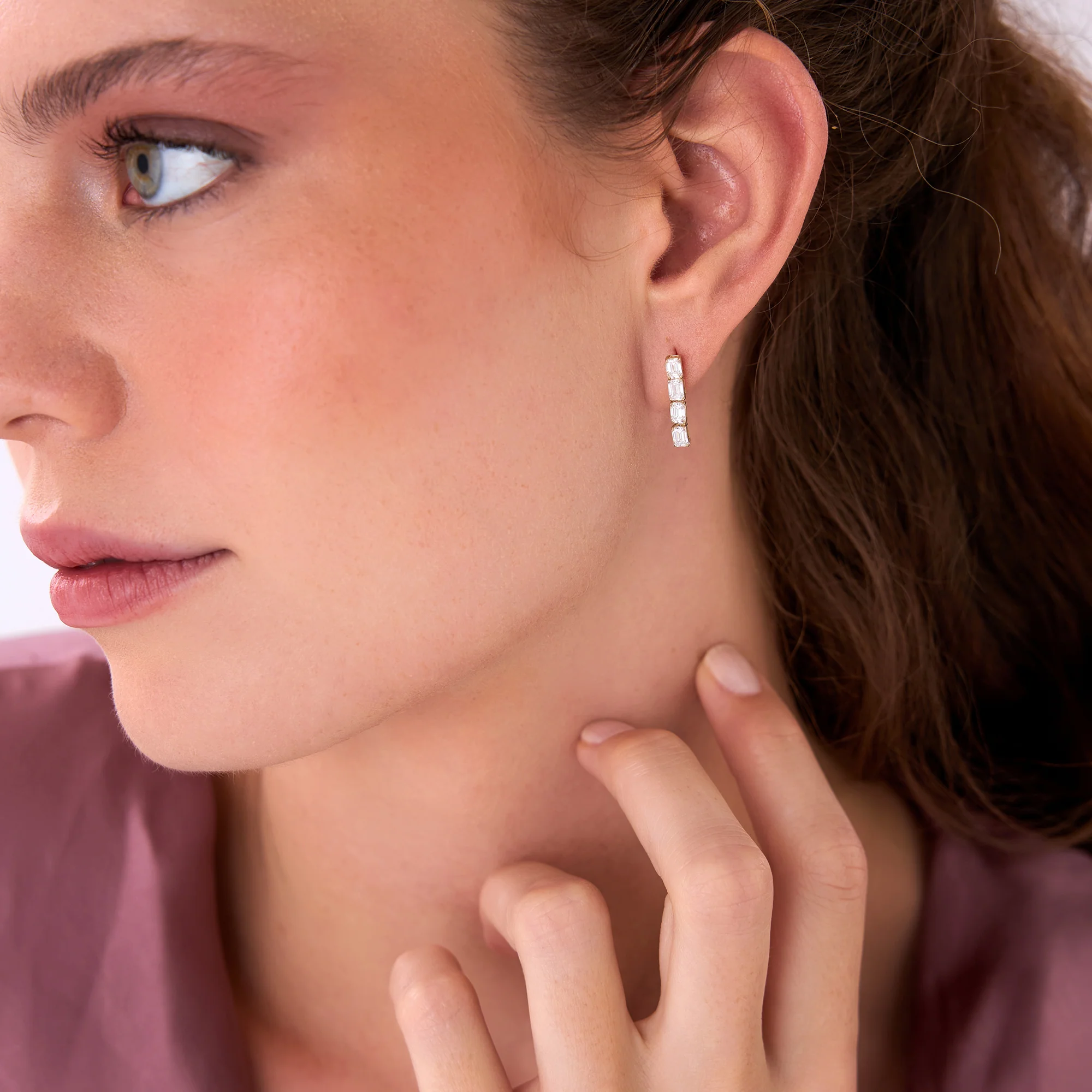 1.60 Ctw 14k Prong Setting Emerald Cut Lab Grown Diamond Dangling Stud Earrings - Alia - Image 3