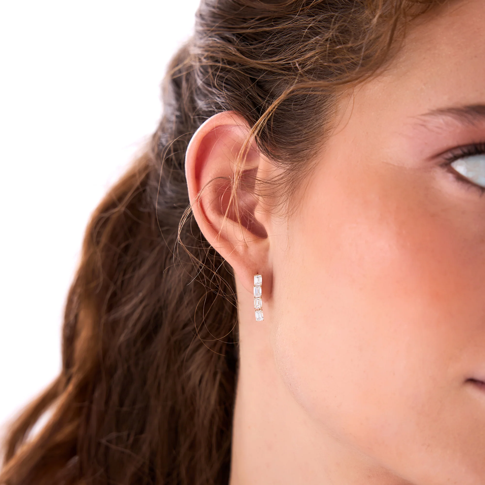 1.60 Ctw 14k Prong Setting Emerald Cut Lab Grown Diamond Dangling Stud Earrings - Alia - Image 4