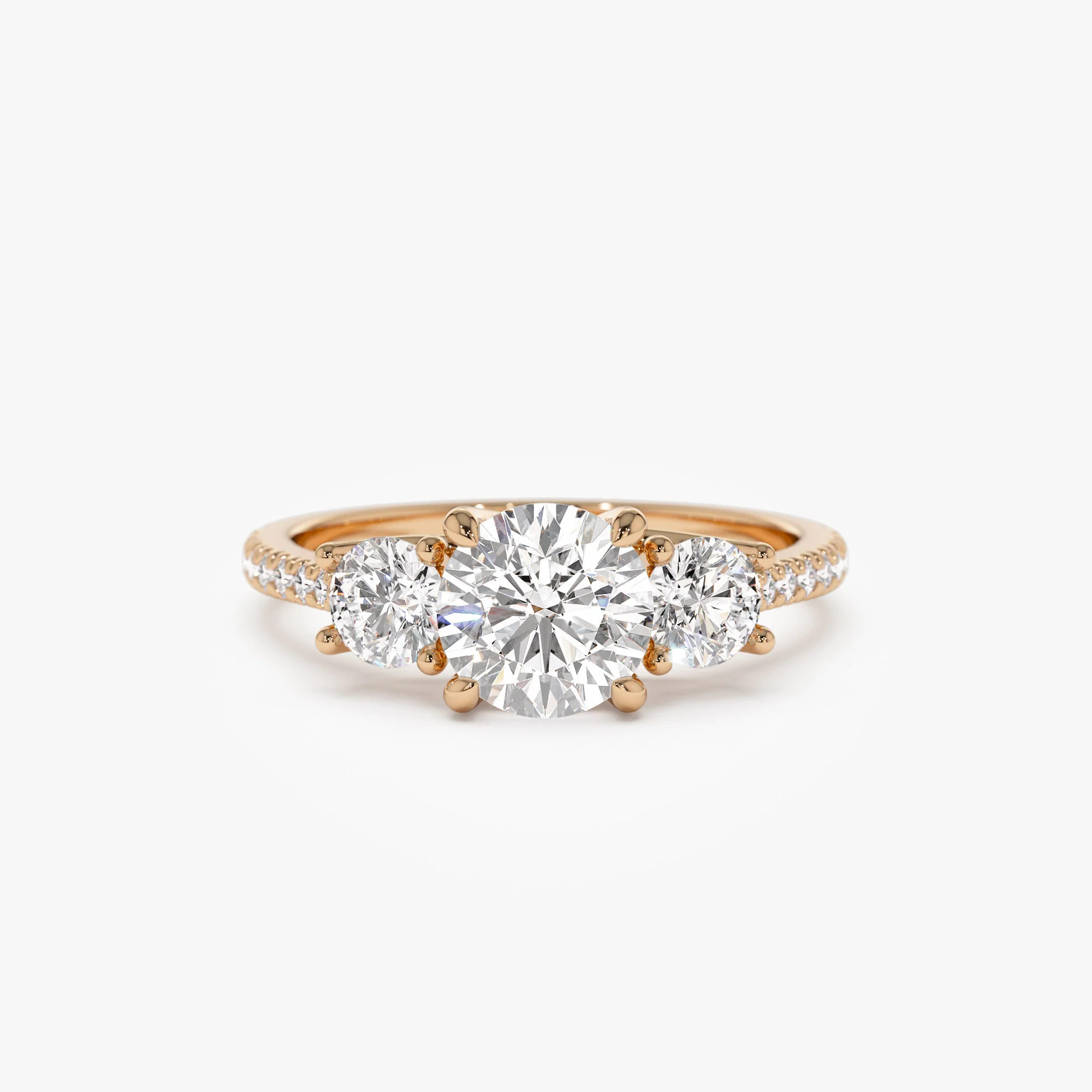 1.65 ctw 14k Three Stone with Pave Shank Round Lab Grown Diamond Engagement Ring - Lucy - Image 7