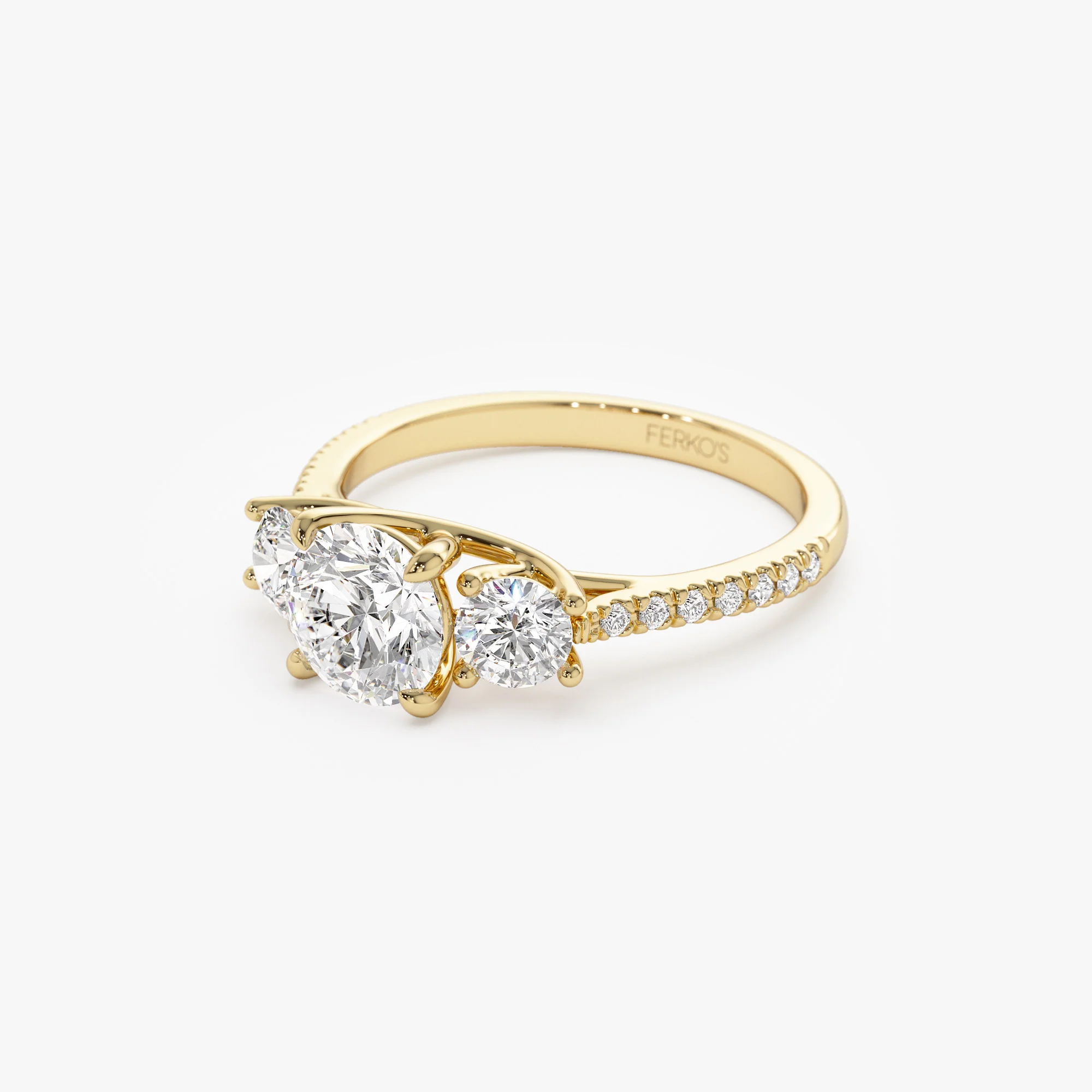 1.65 ctw 14k Three Stone with Pave Shank Round Lab Grown Diamond Engagement Ring - Lucy - Image 8