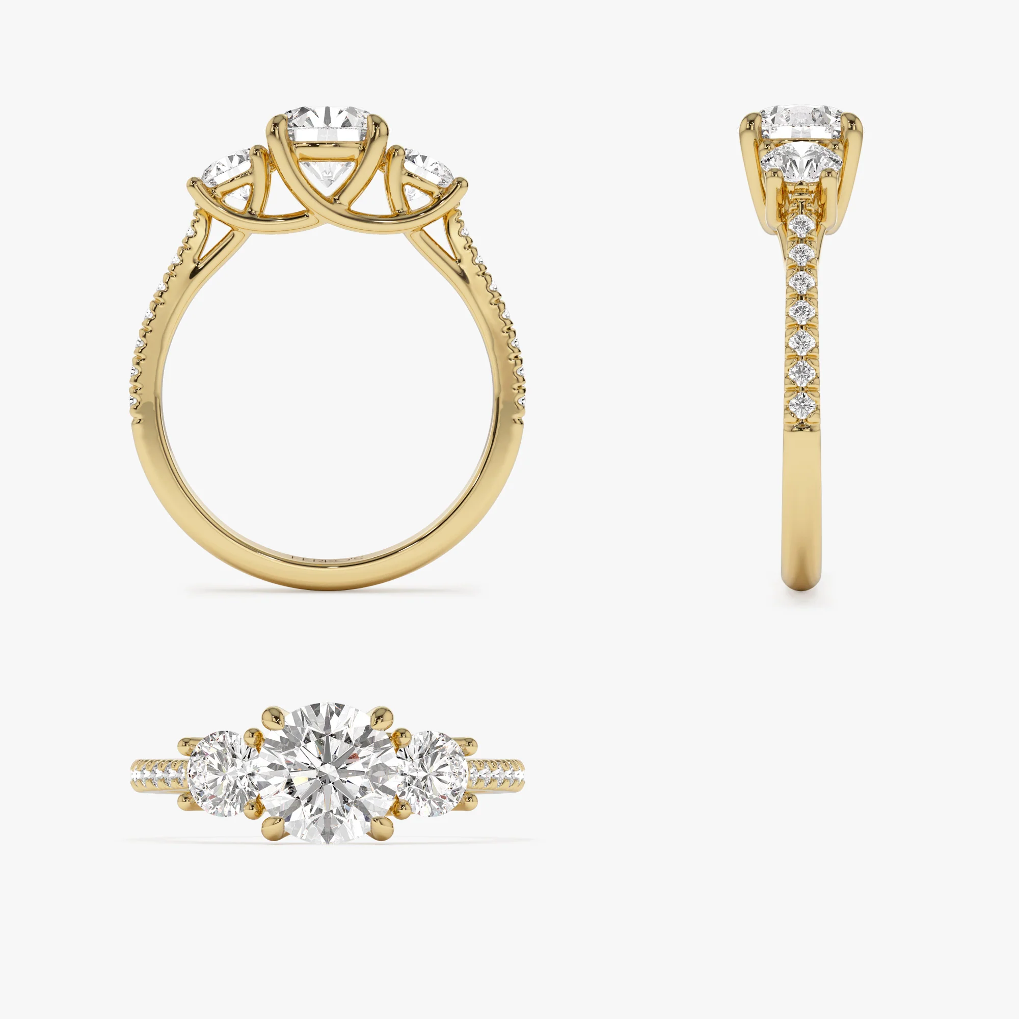 1.65 ctw 14k Three Stone with Pave Shank Round Lab Grown Diamond Engagement Ring - Lucy - Image 9