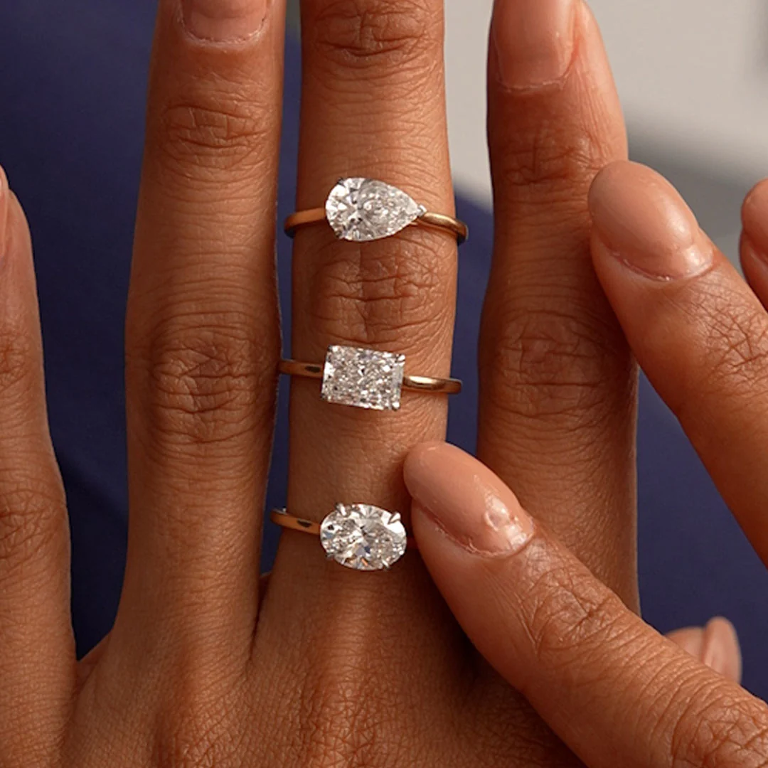 1 CTW 14k Oval Shaped Lab Grown Pear Shaped East-West Set Diamond Ring - Nives - Image 4