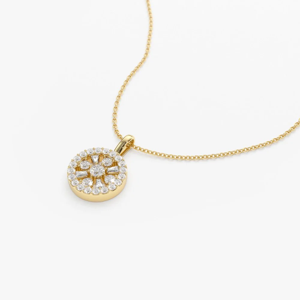 14K Baguette and Round Diamond Charm Necklace - Image 6