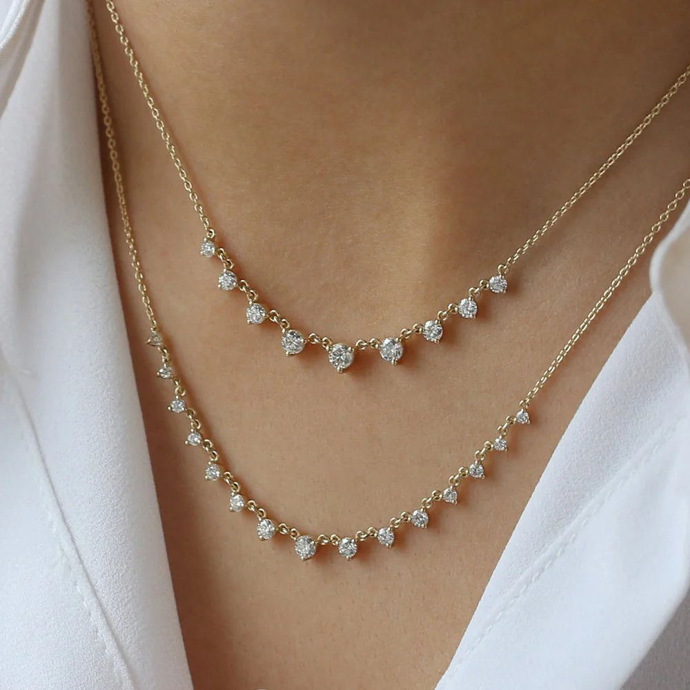 14k 0.85 ctw Solitaire Diamond Graduating Necklace - Image 2