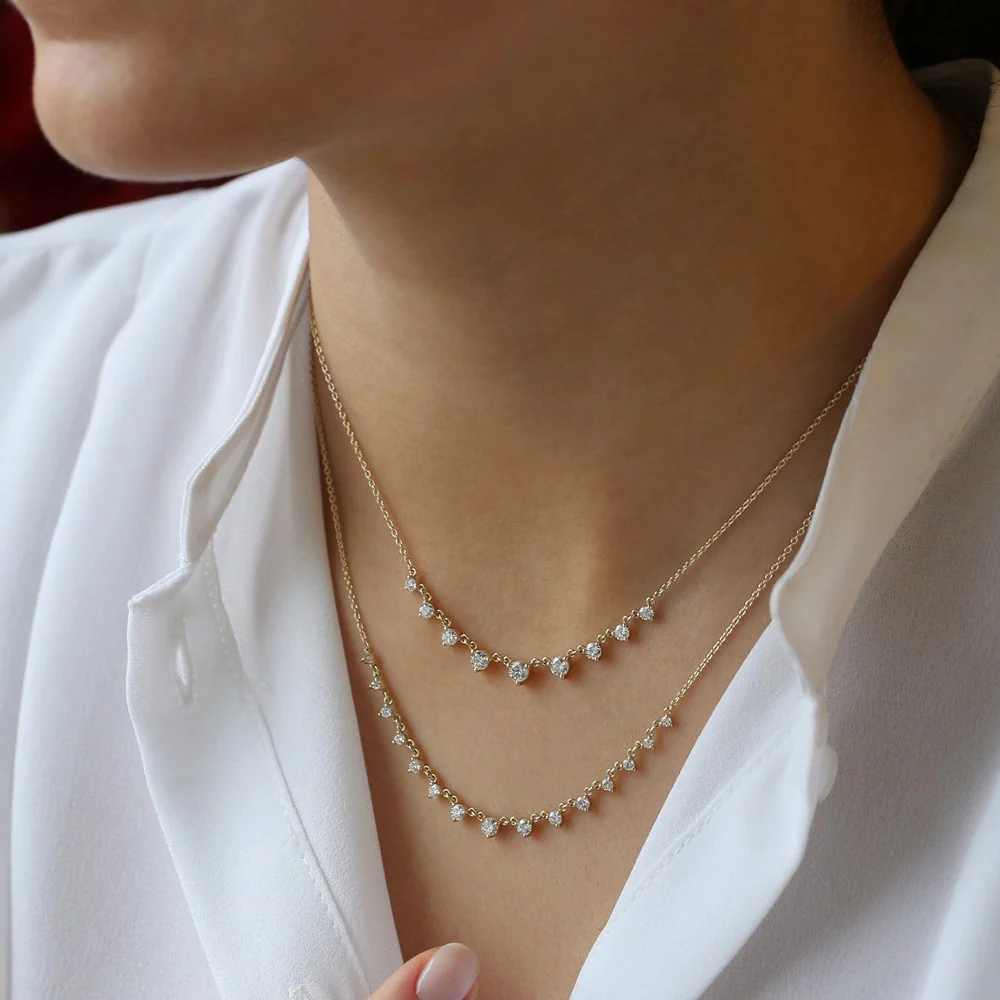 14k 0.85 ctw Solitaire Diamond Graduating Necklace - Image 3