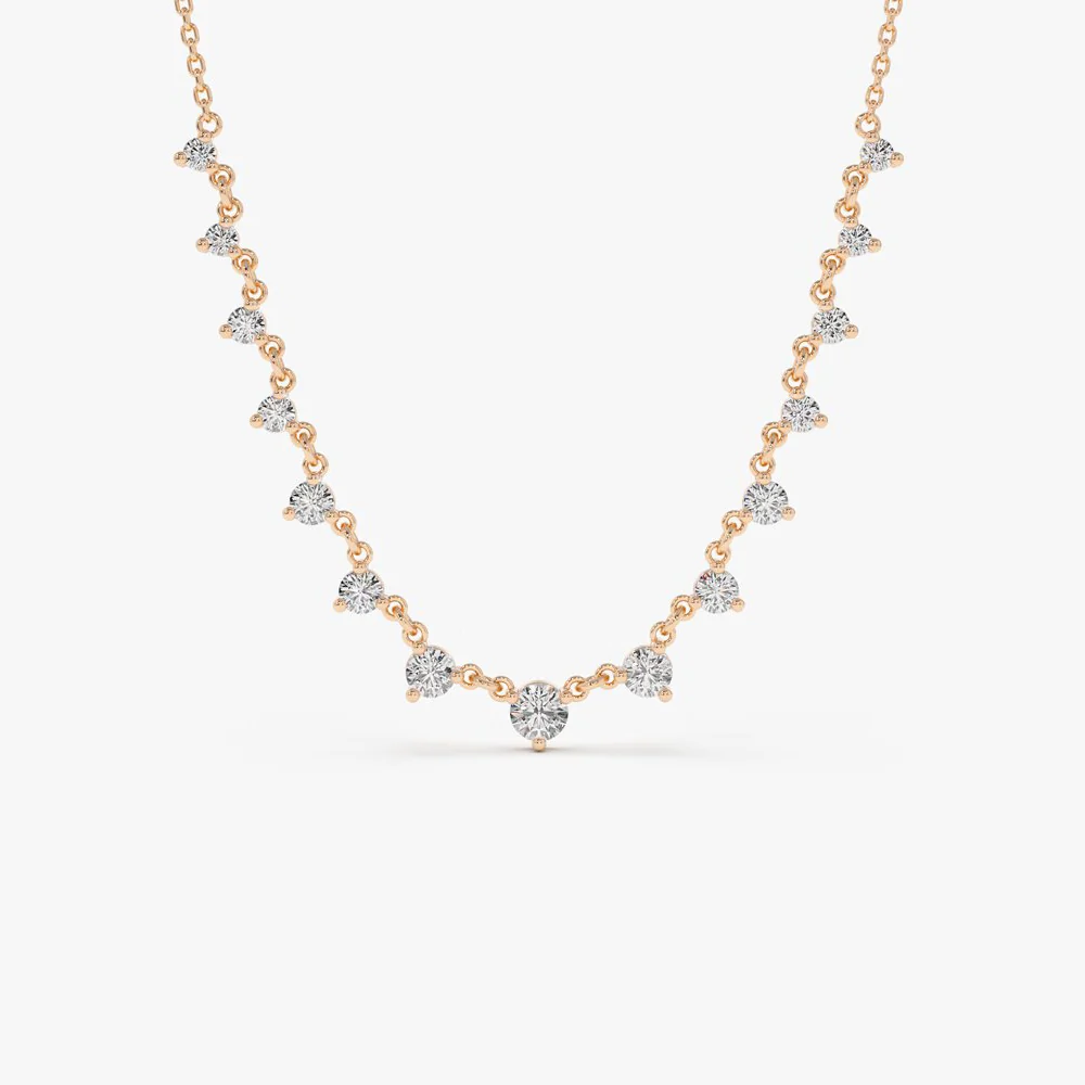 14k 0.85 ctw Solitaire Diamond Graduating Necklace - Image 4