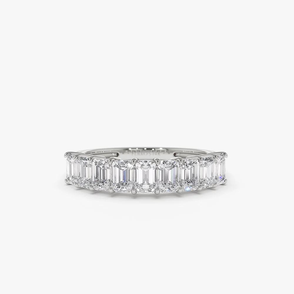 14k 1 Carat Emerald Cut Diamond Wedding Band - Image 6