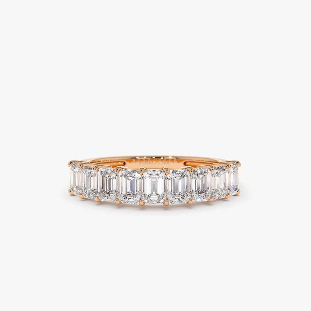14k 1 Carat Emerald Cut Diamond Wedding Band - Image 5