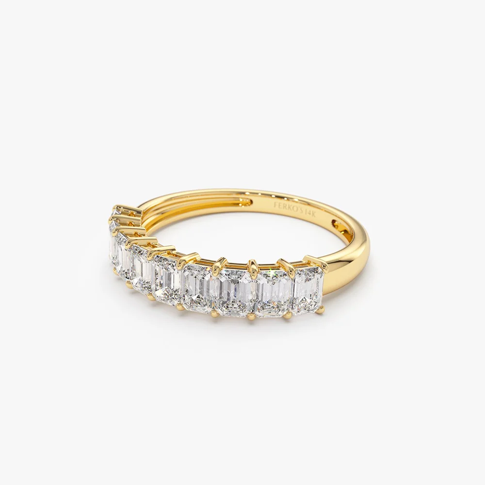 14k 1 Carat Emerald Cut Diamond Wedding Band - Image 7