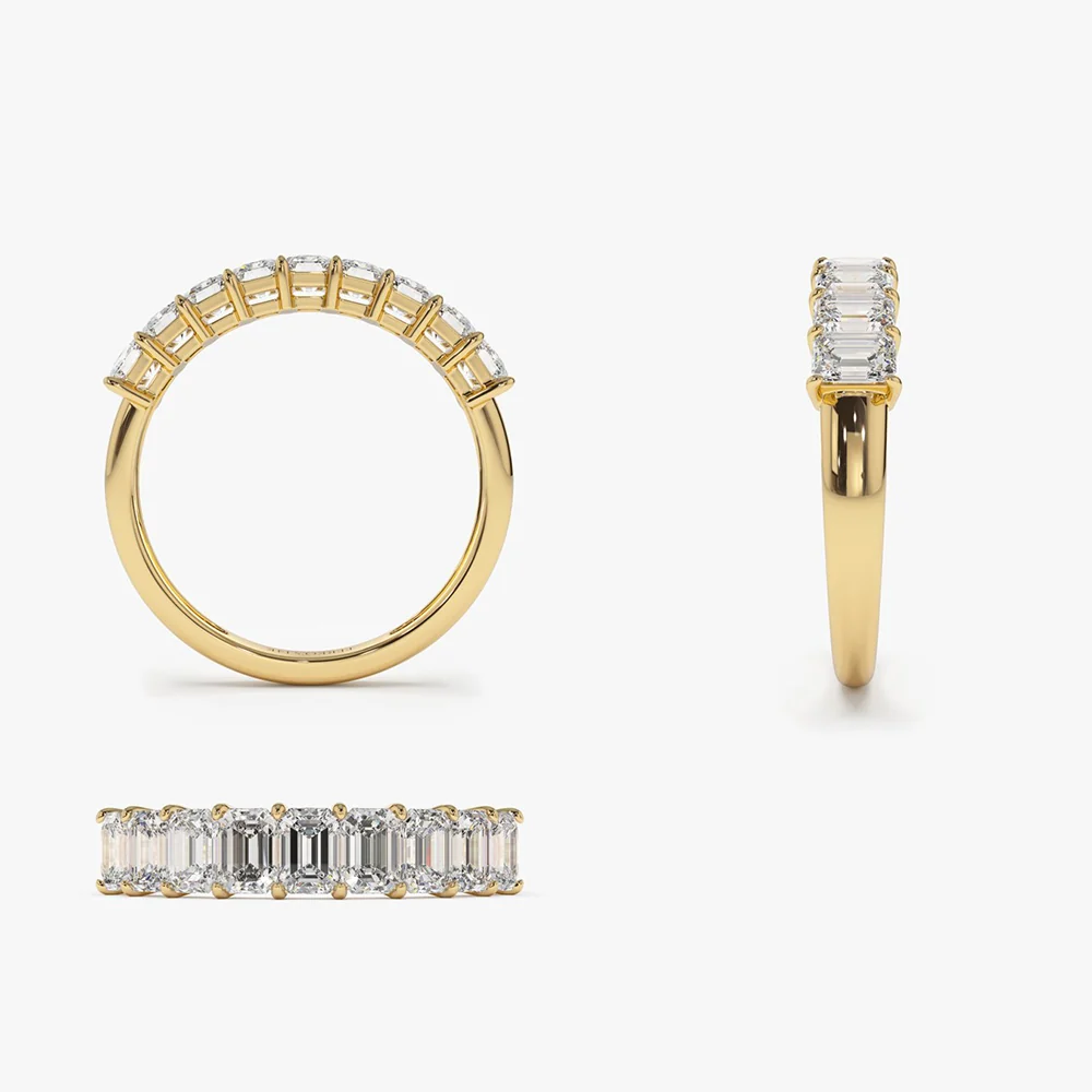 14k 1 Carat Emerald Cut Diamond Wedding Band - Image 8