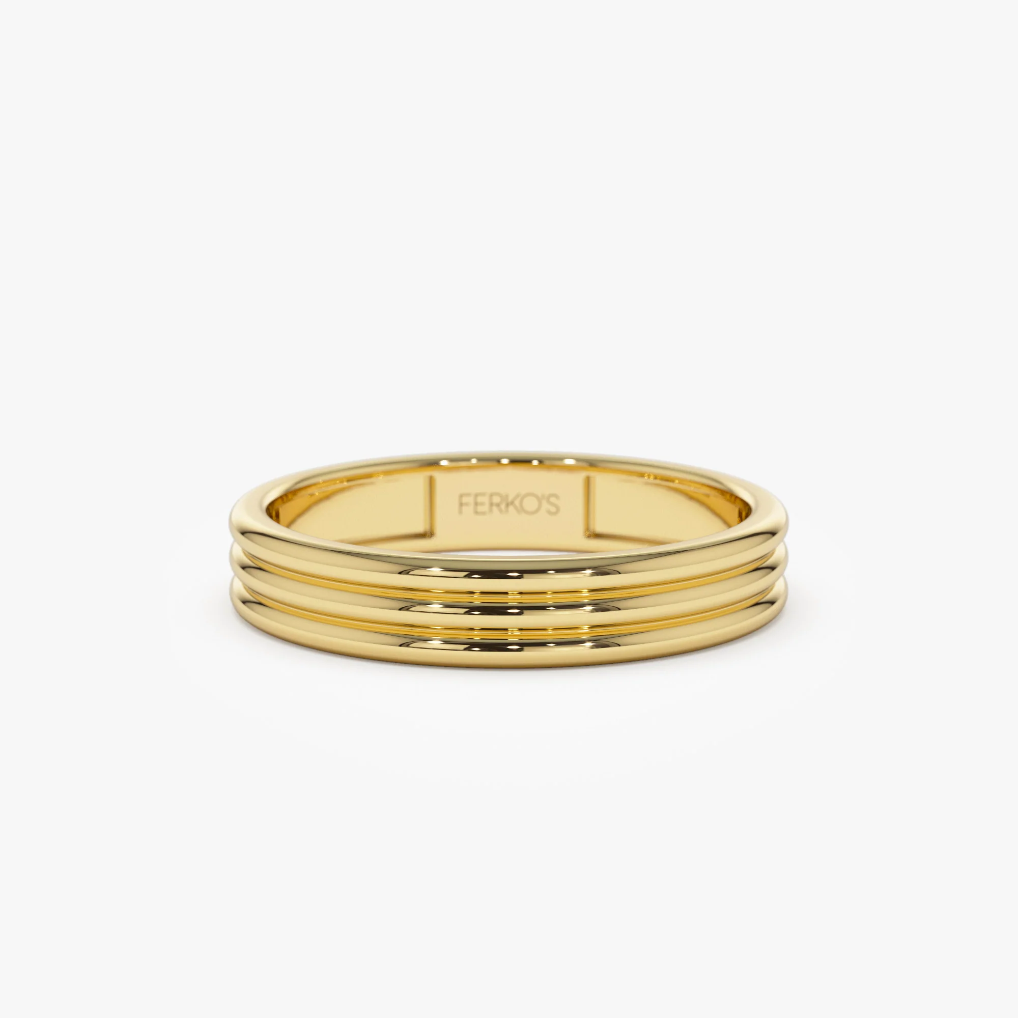 14k 3.5MM Multi Lined Gold Wedding Ring