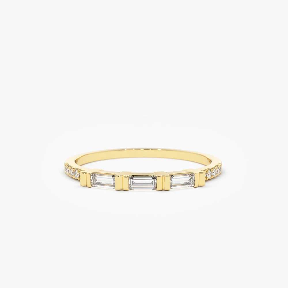 14K Gold 3 Baguette Matching Diamond Ring