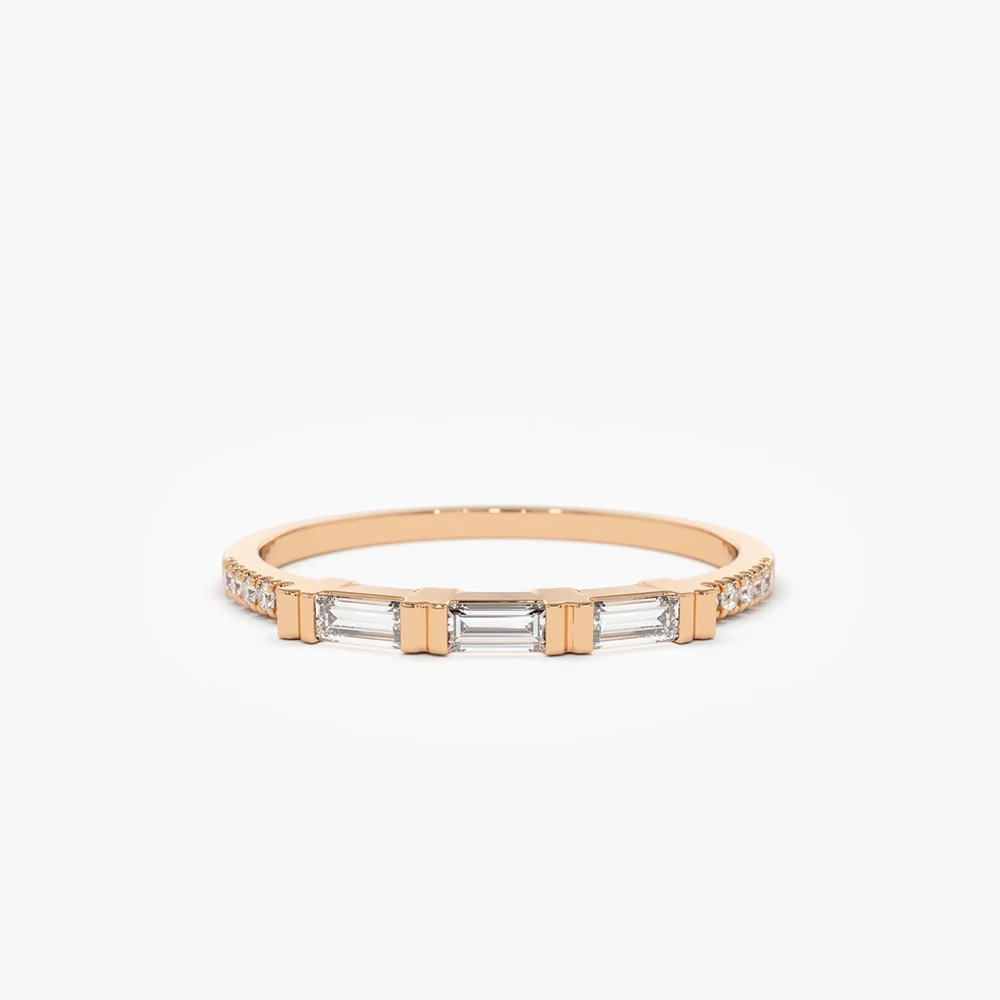 14K Gold 3 Baguette Matching Diamond Ring - Image 4