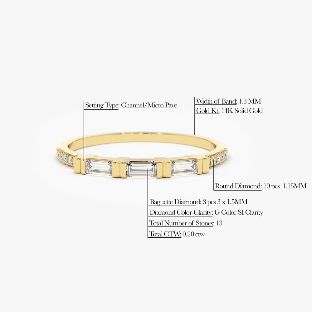 14K Gold 3 Baguette Matching Diamond Ring - Image 7