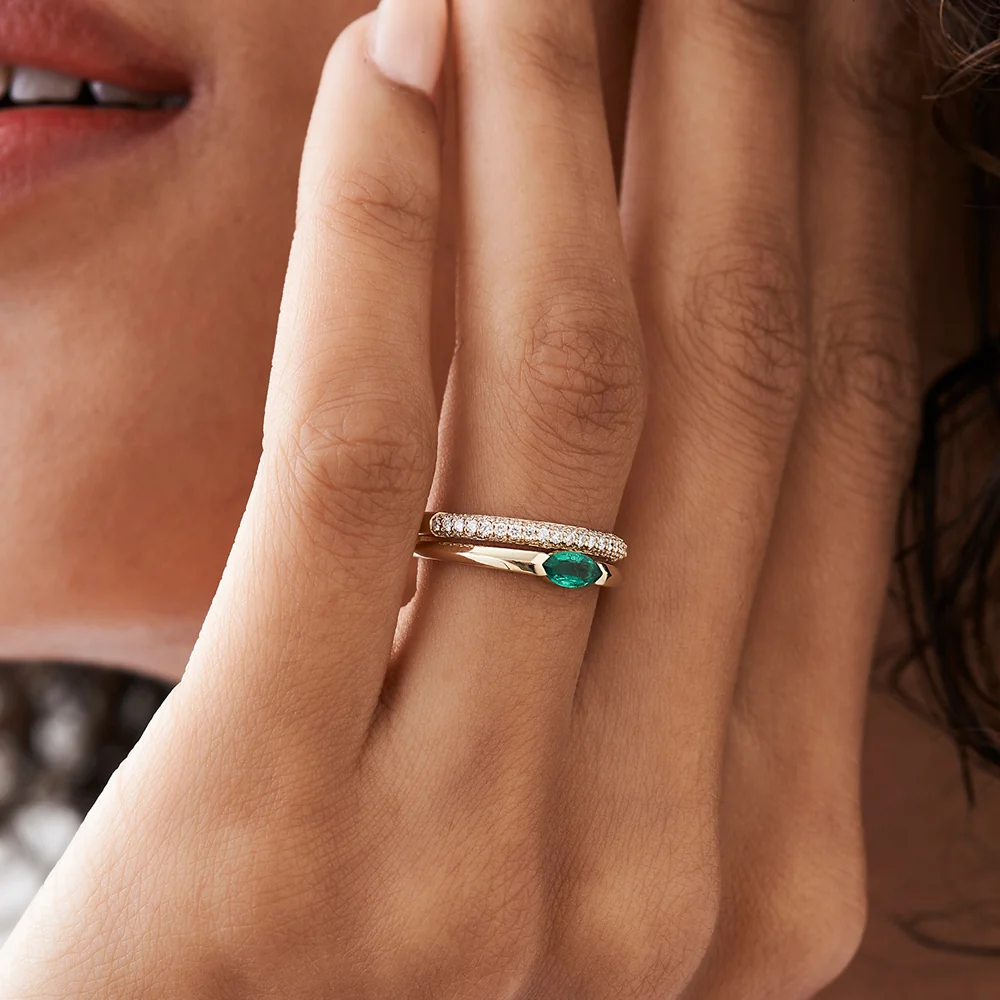 14k 3 Row Half Eternity Diamond Band - Image 3